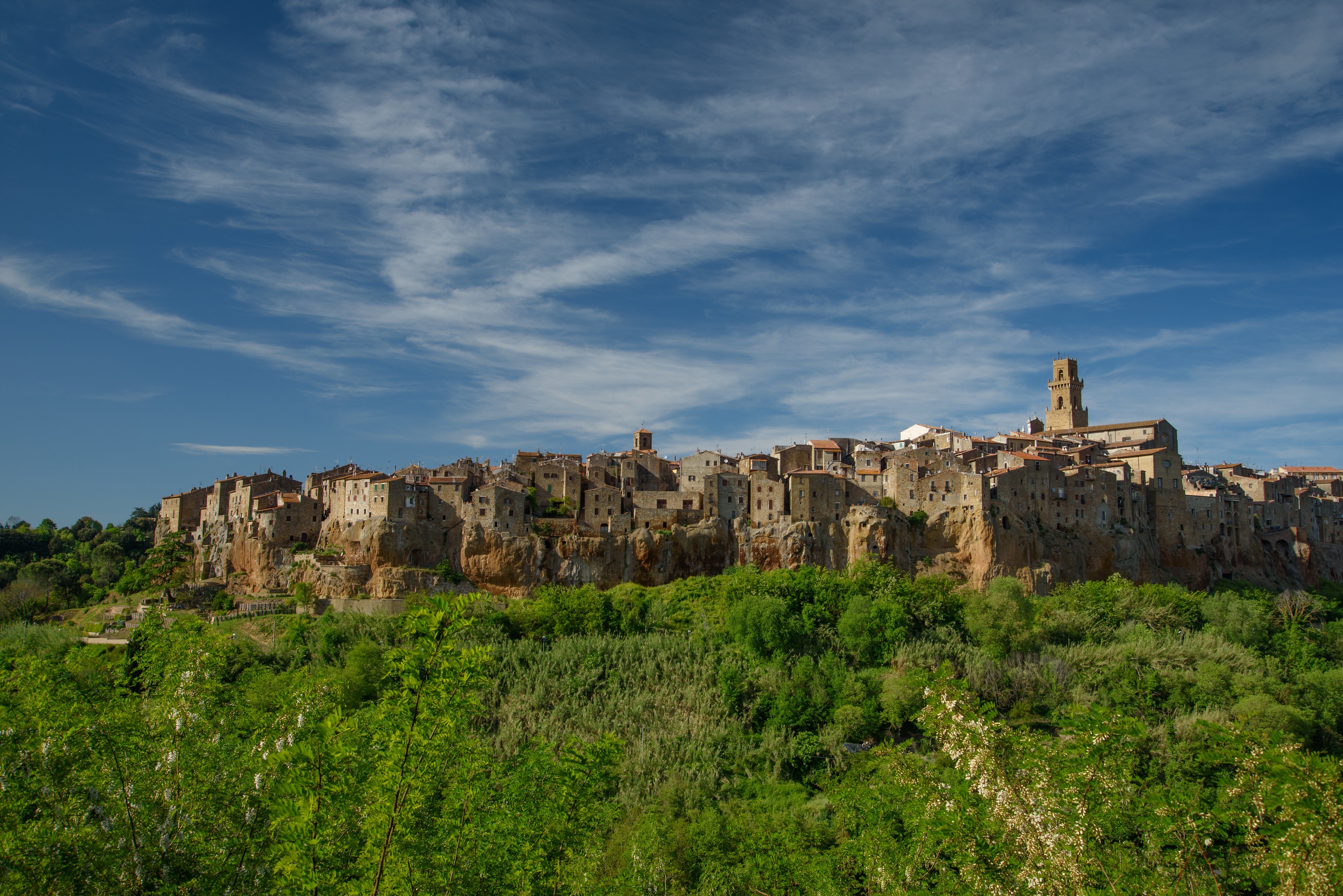 man made, pitigliano, bell tower, italy, tuscany, towns