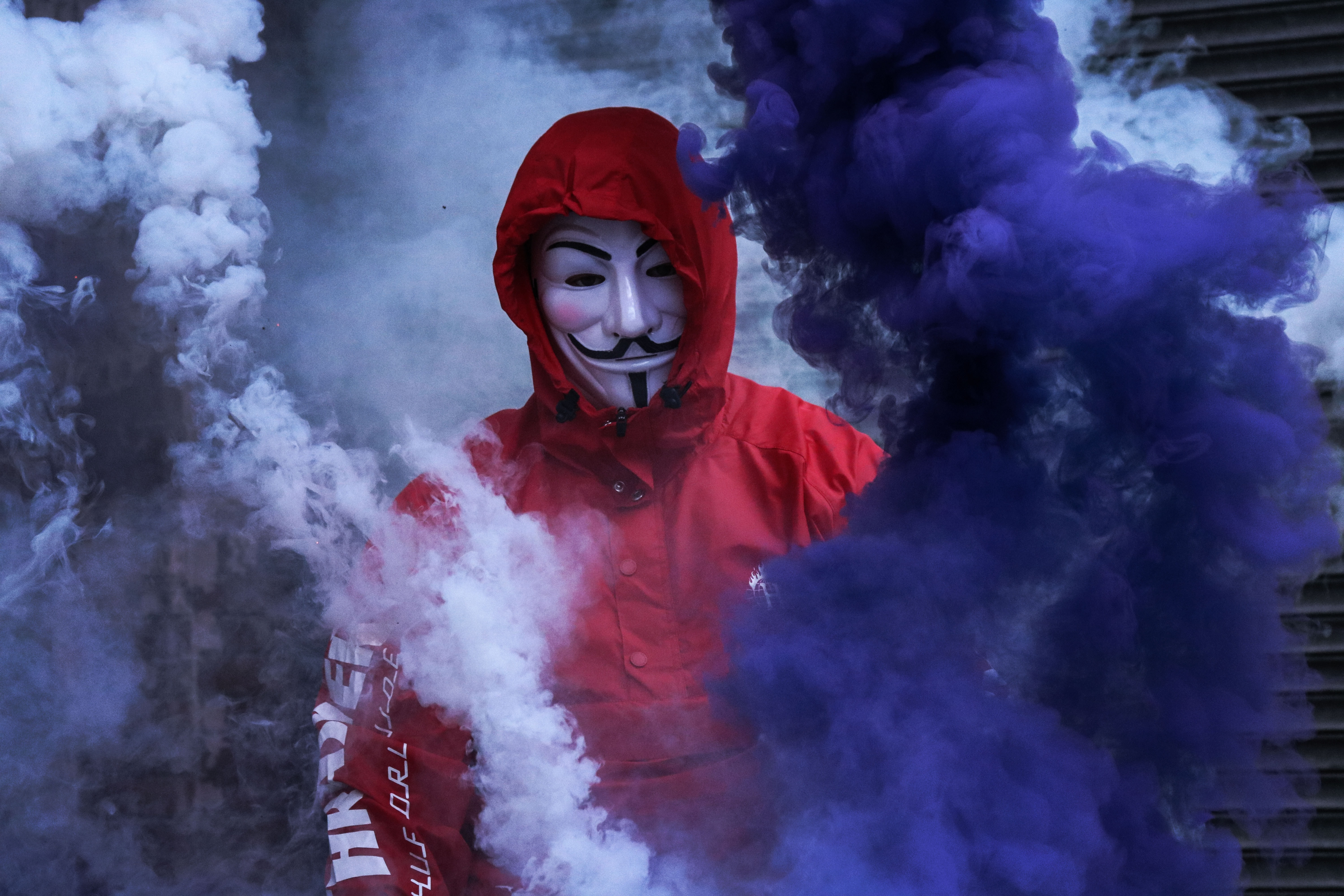 mask, anonymous, smoke, miscellanea, miscellaneous, smoke bomb