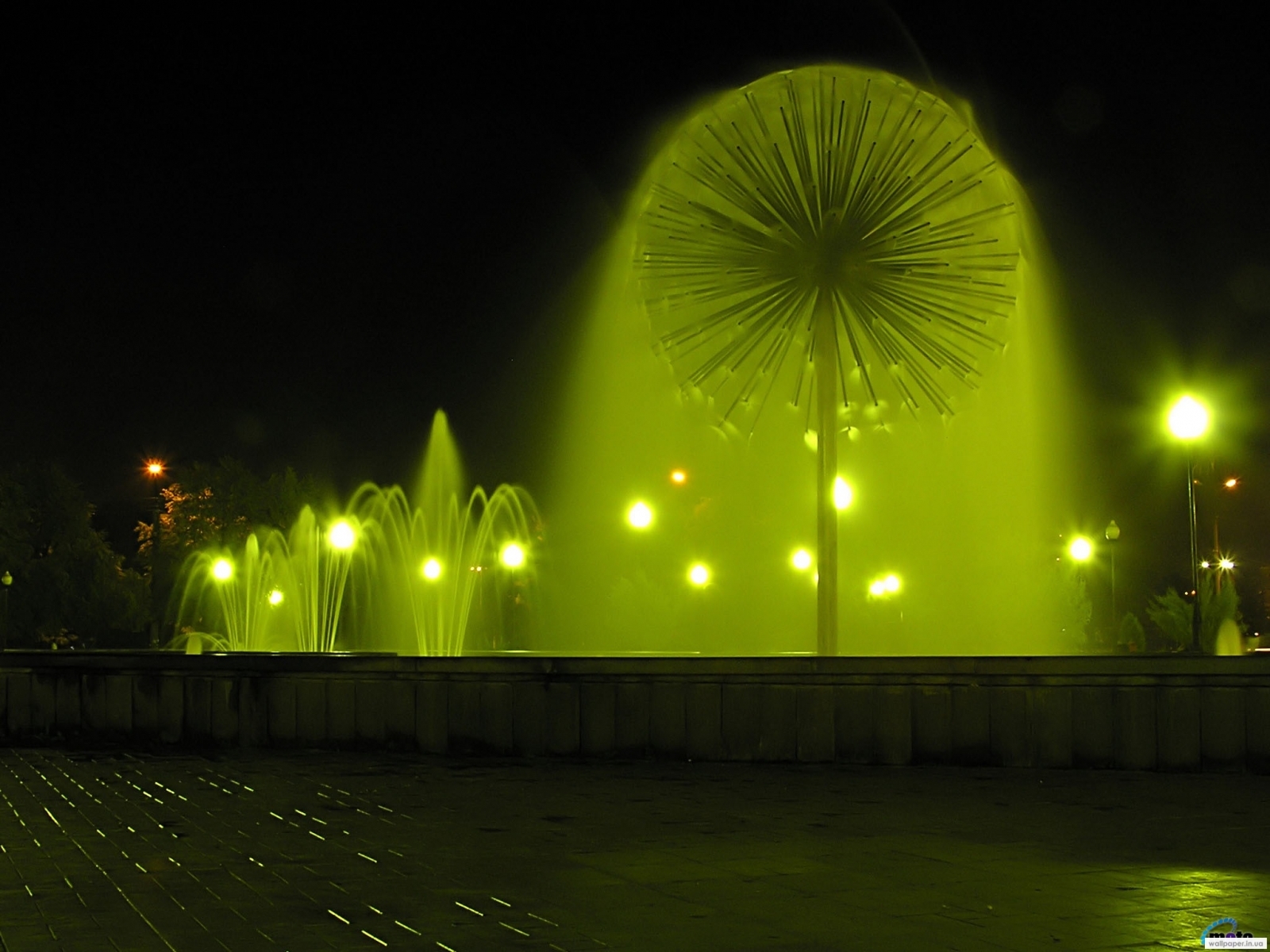 Download mobile wallpaper Water, Landscape, Fountain, Night for free.