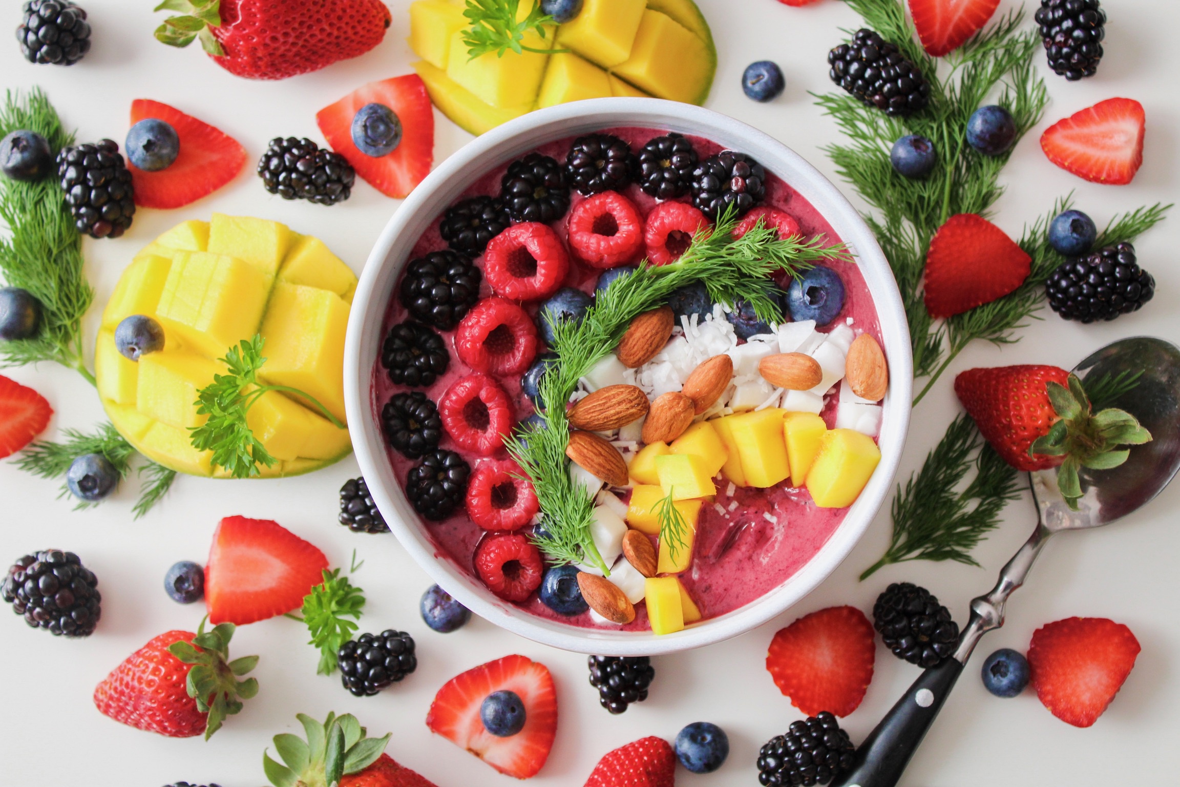 food, fruit, berry, blackberry, blueberry, mango, still life, strawberry, fruits HD wallpaper