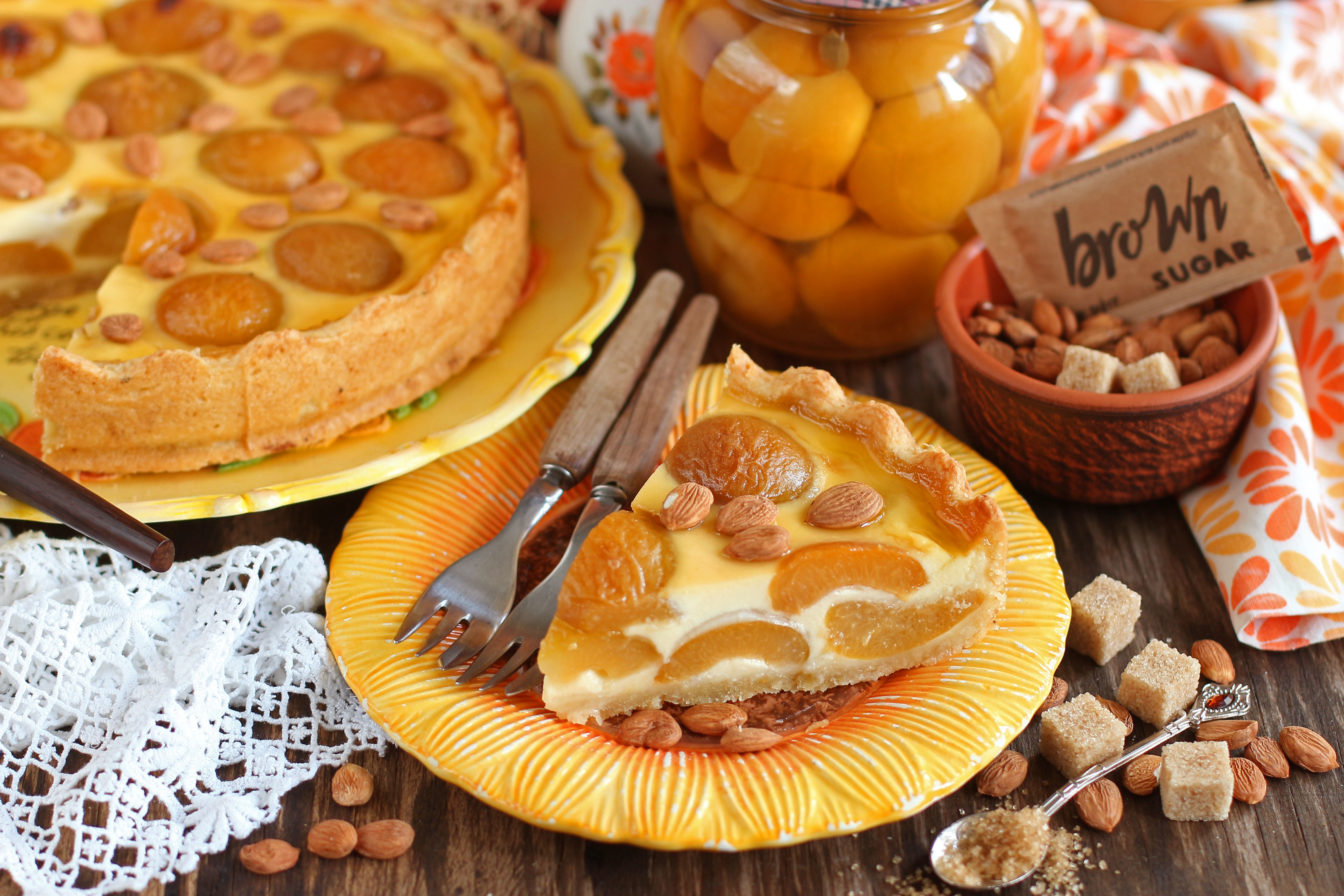 food, pie, almond, apricot, baking, still life wallpaper for mobile