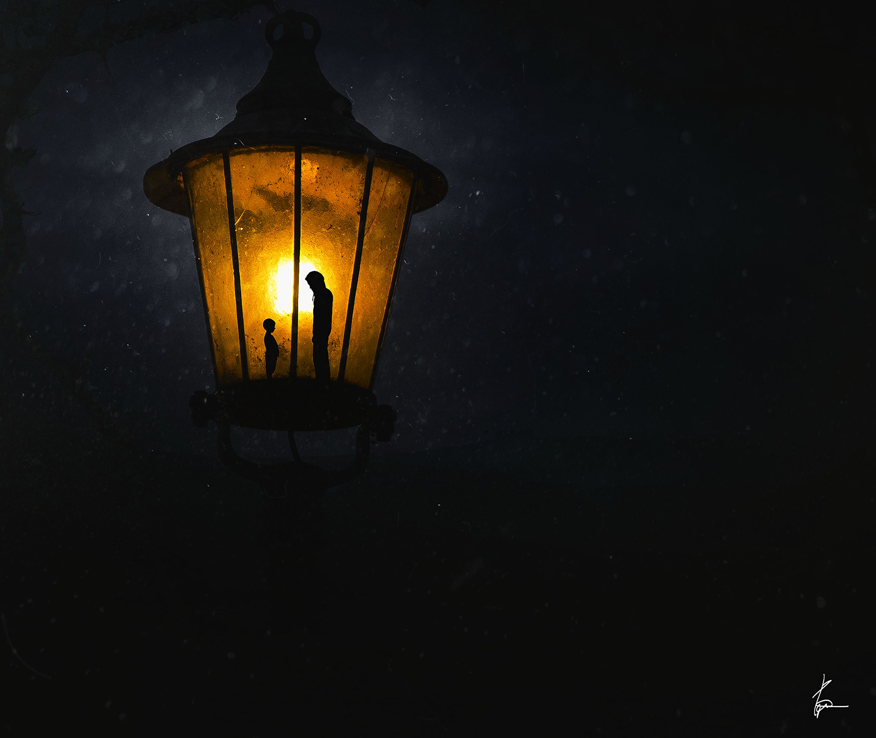 lamp, photoshop, dark, silhouettes wallpaper for mobile