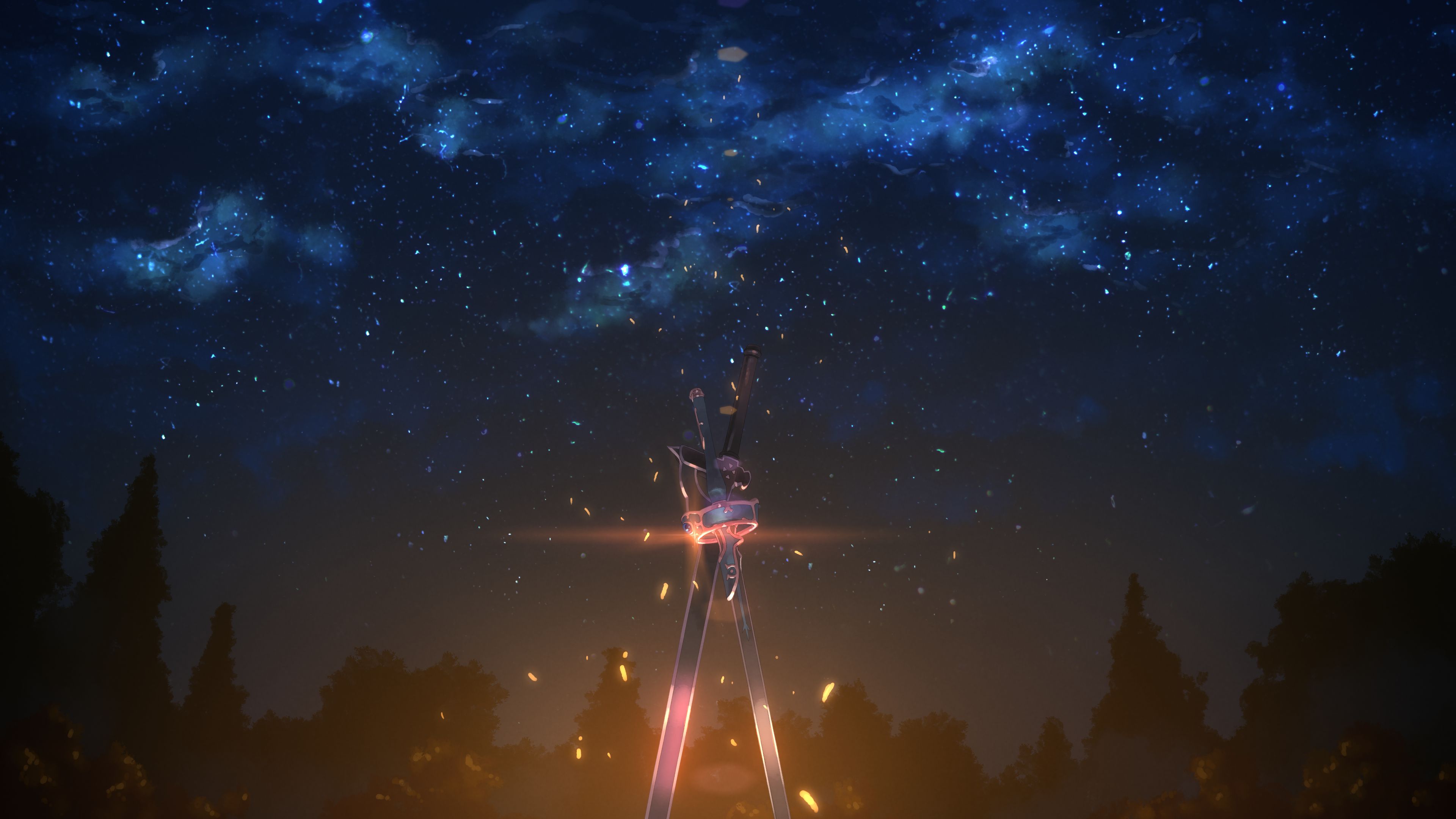 anime, starry sky, night, sky, stars, sword, sword art online, weapon 8K