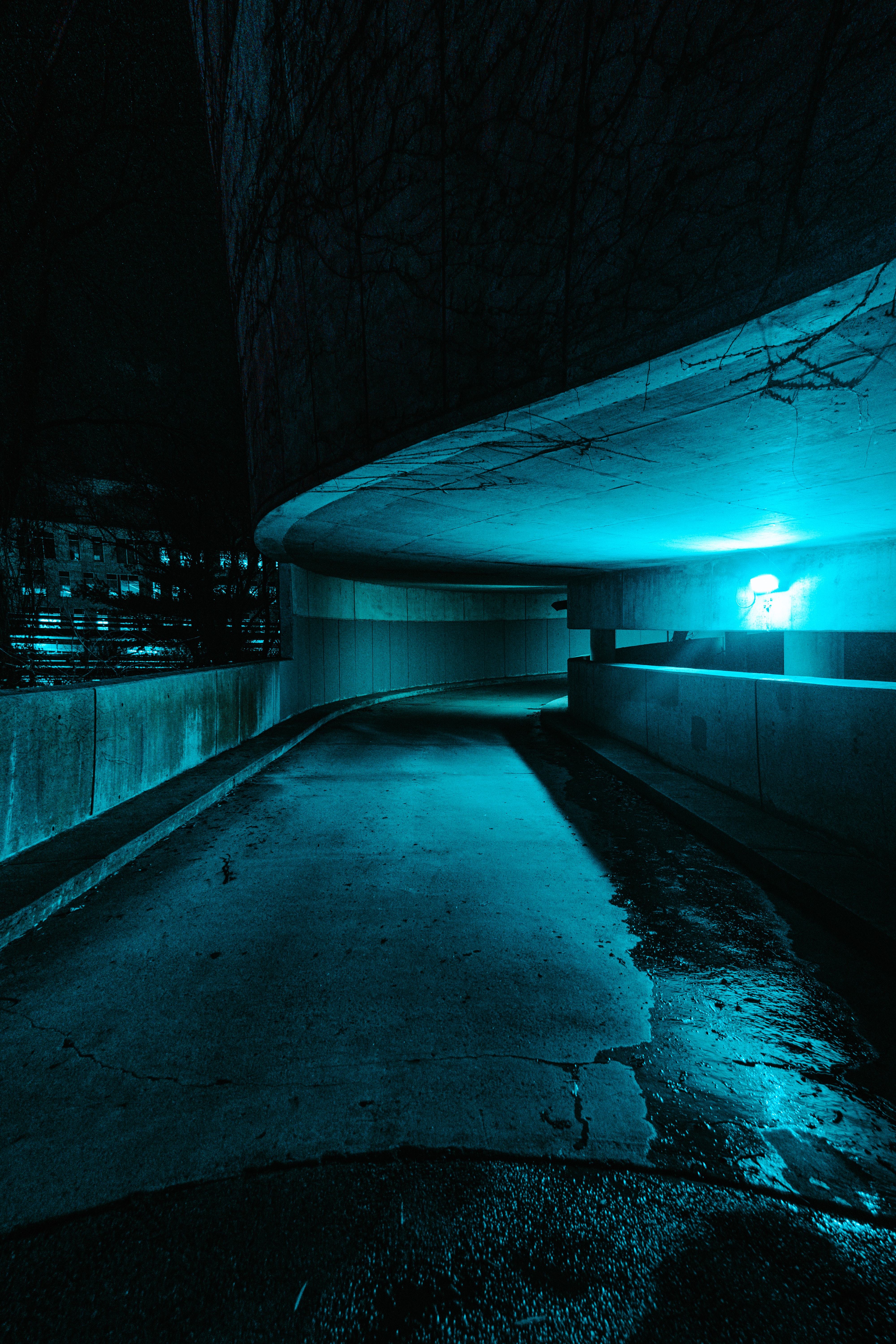 tunnel, dark, road, turn, illumination, lighting 8K