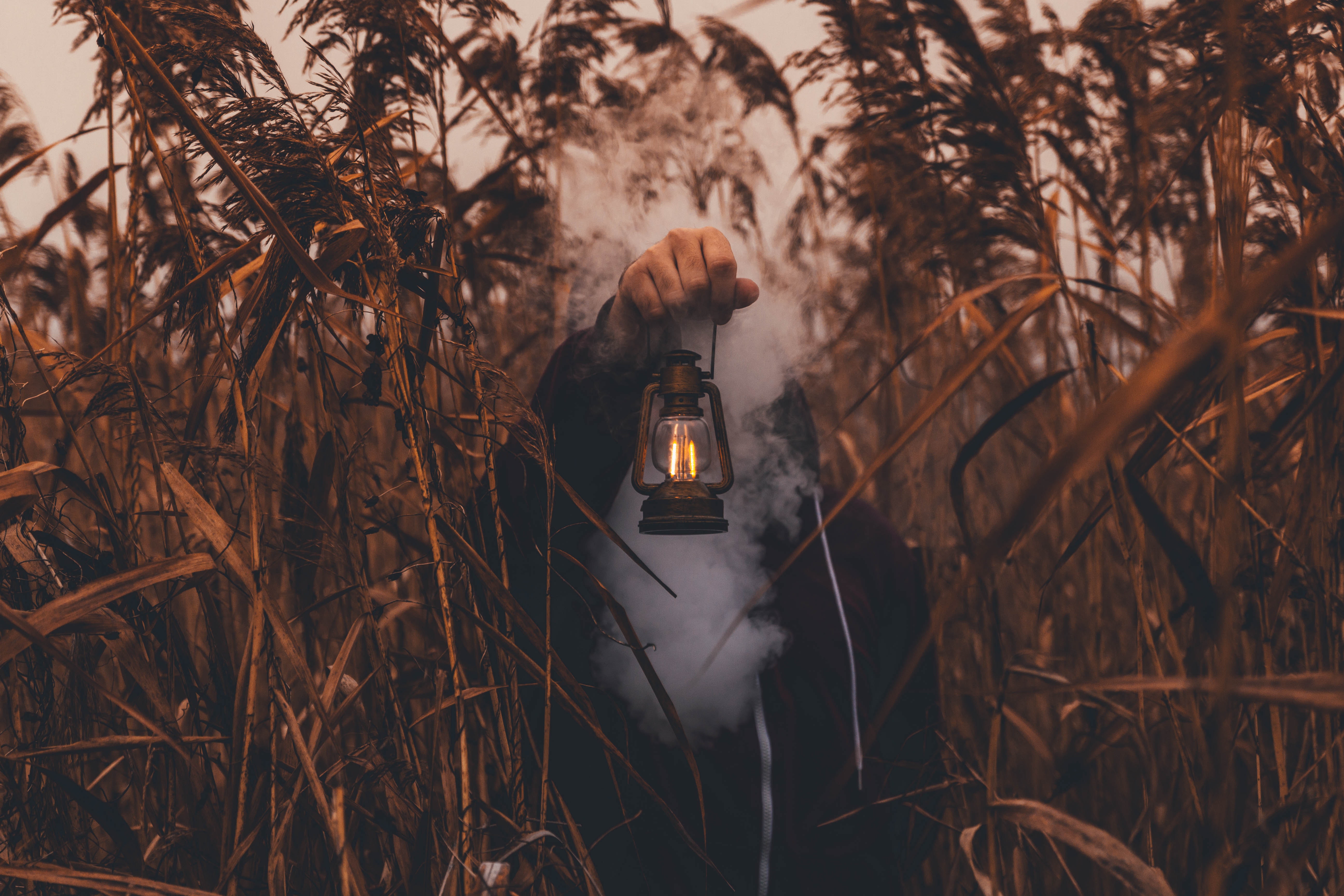 lantern, human, grass, smoke, hand, miscellanea, miscellaneous, lamp, person wallpapers for tablet