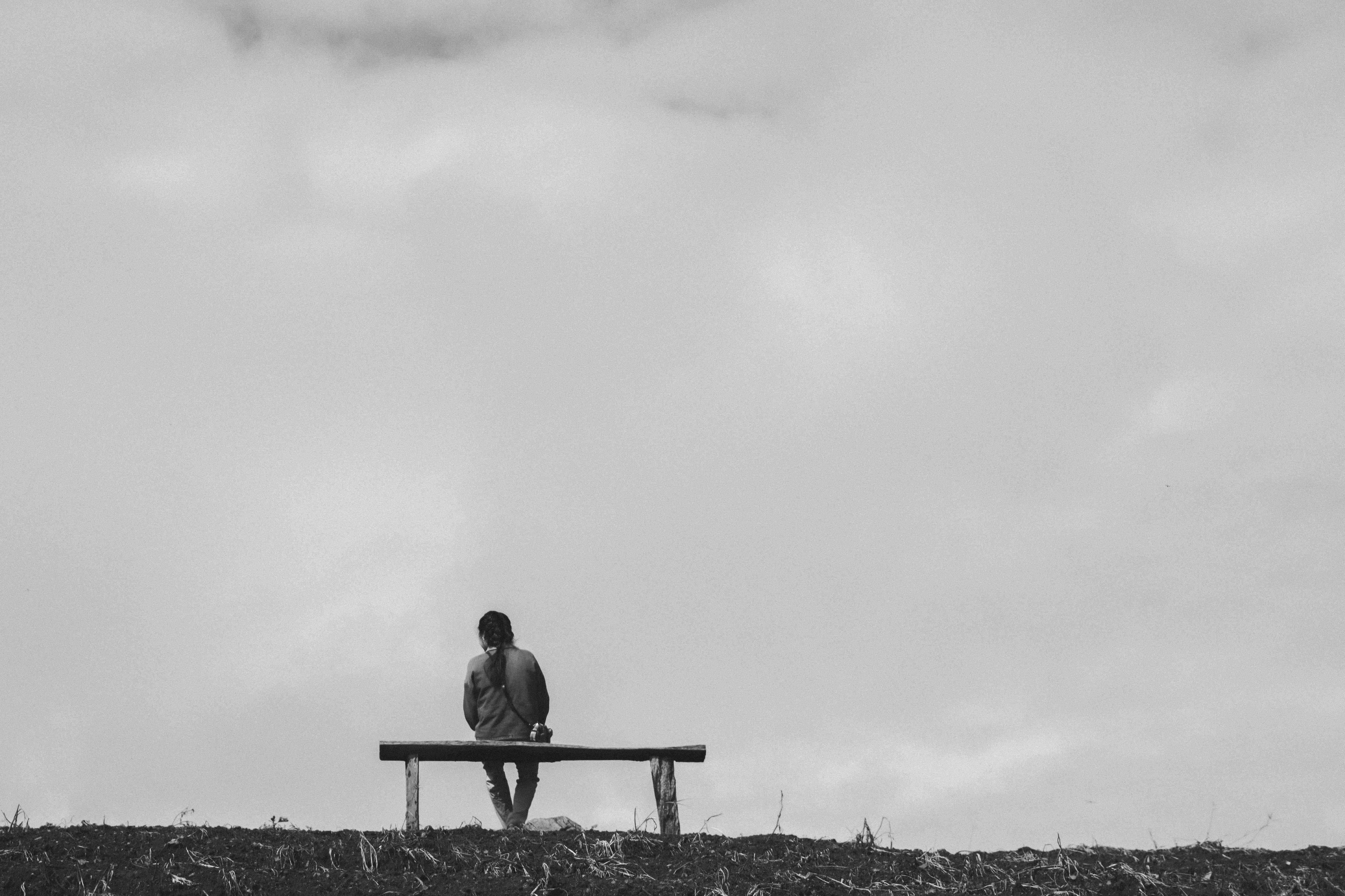1920x1080 Background miscellanea, miscellaneous, bw, chb, human, person, loneliness, bench