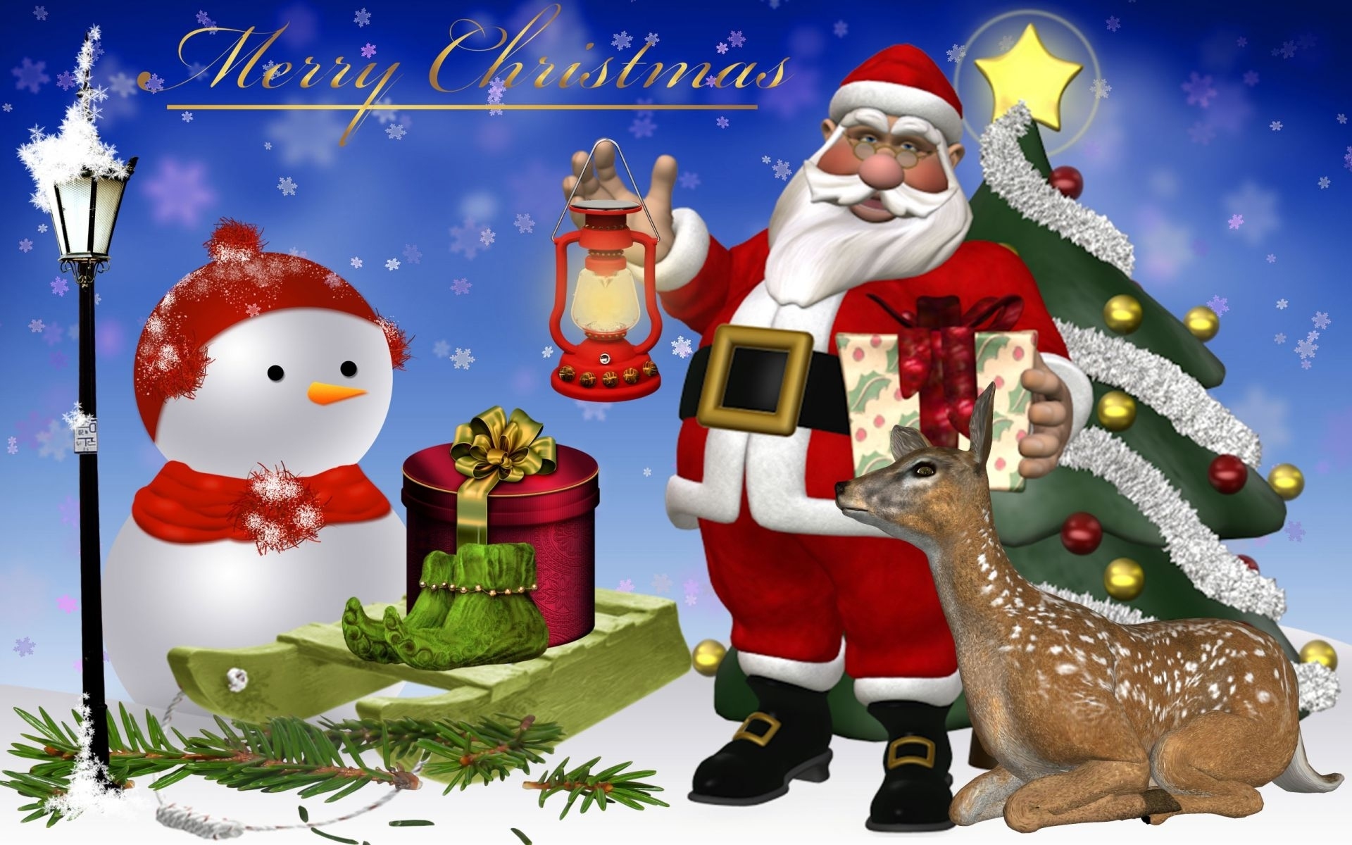 santa claus, holiday, christmas, gift, merry christmas, snowman, tree