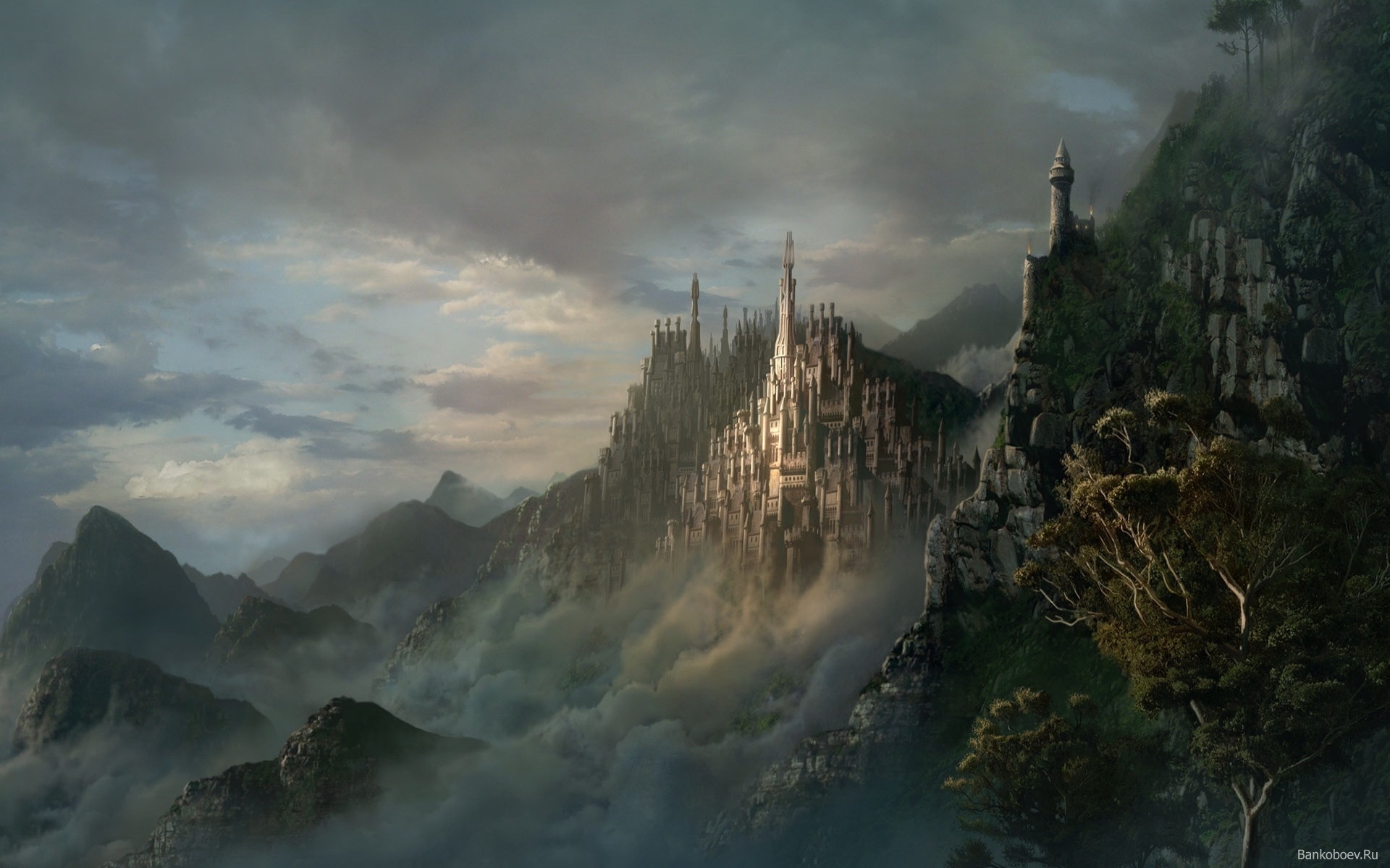castles, landscape, fantasy, architecture