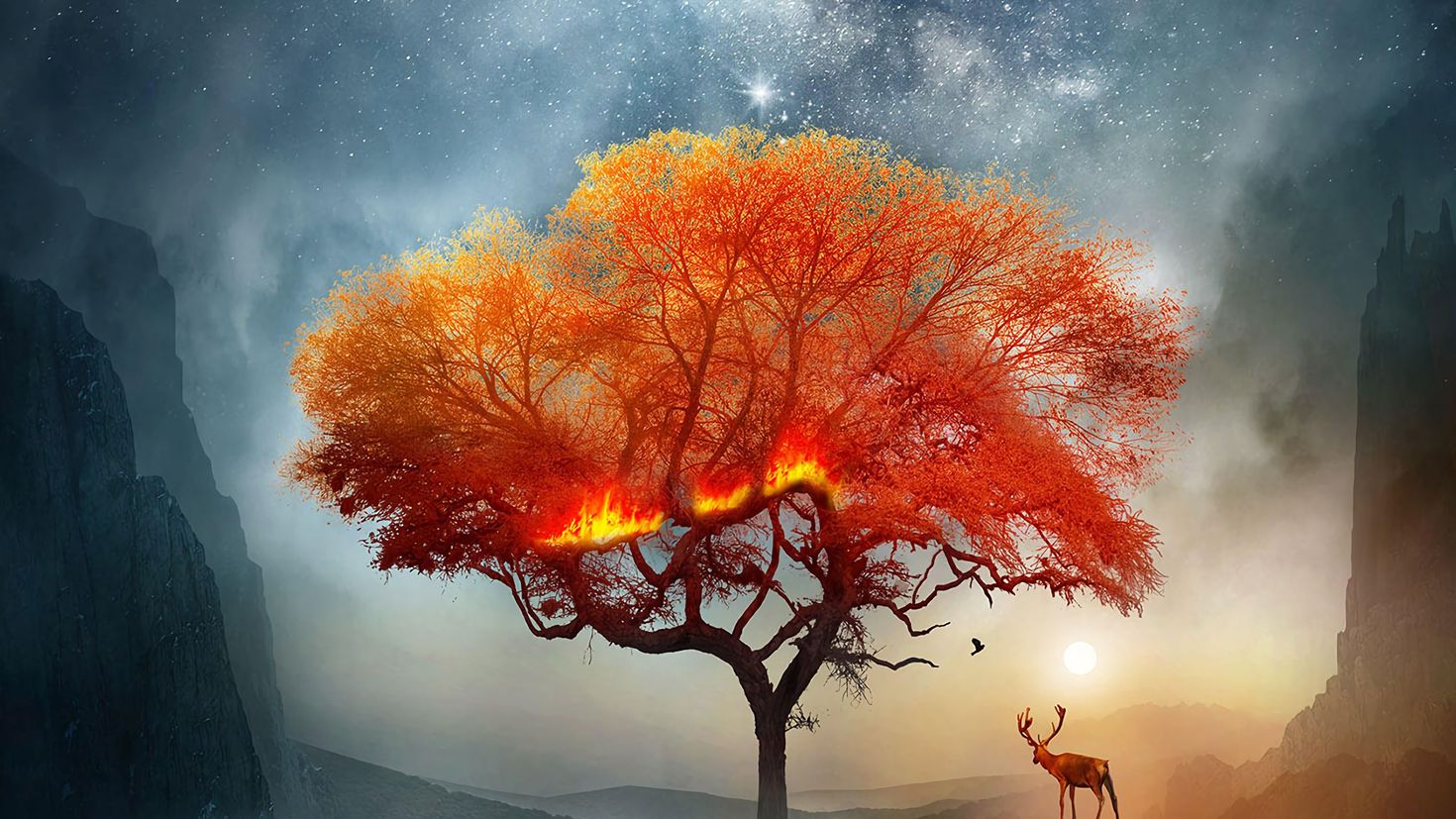 Дерево горящее рисунок