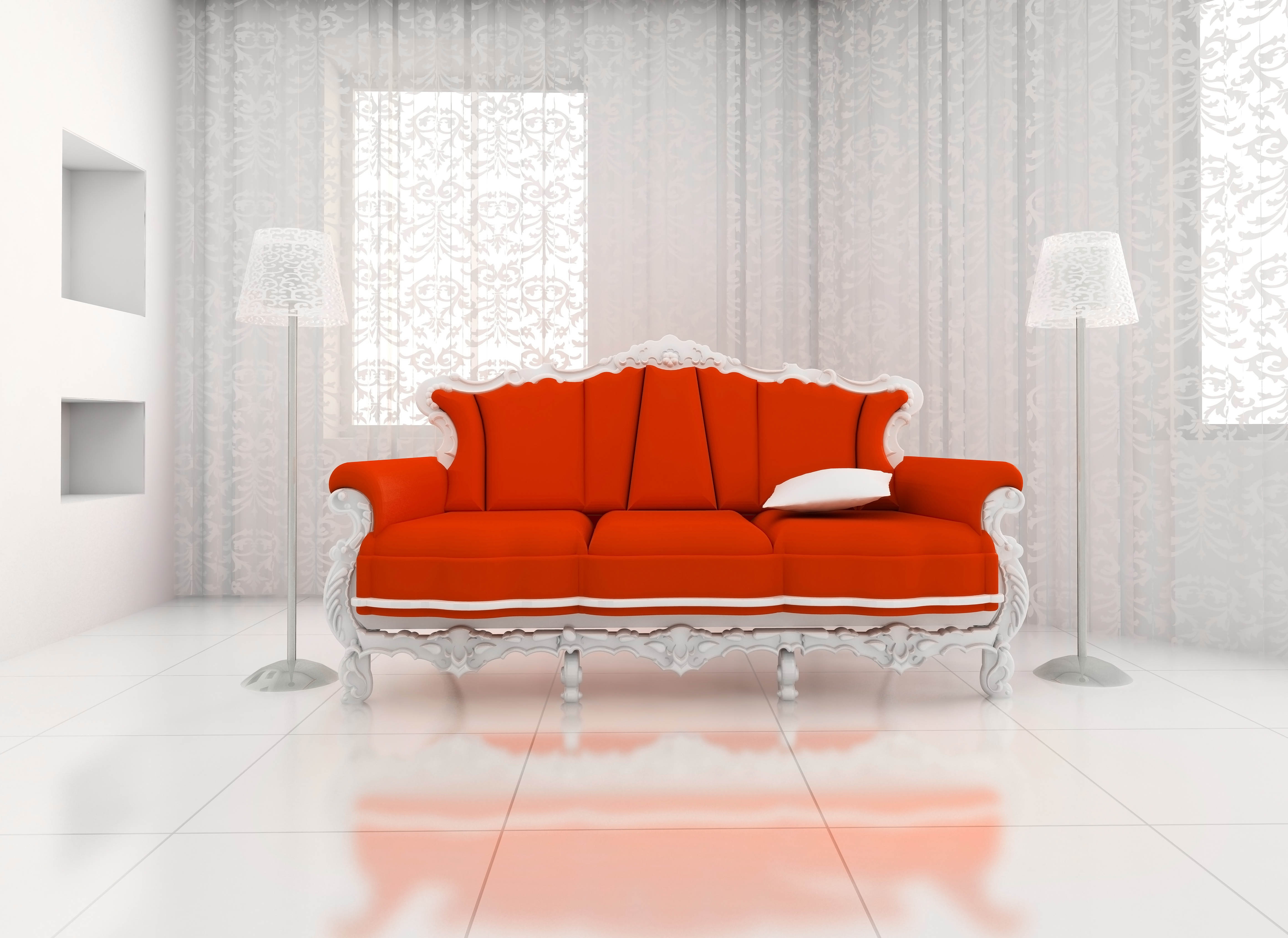 sofa, lights, miscellanea, miscellaneous, room, curtains, light fixtures