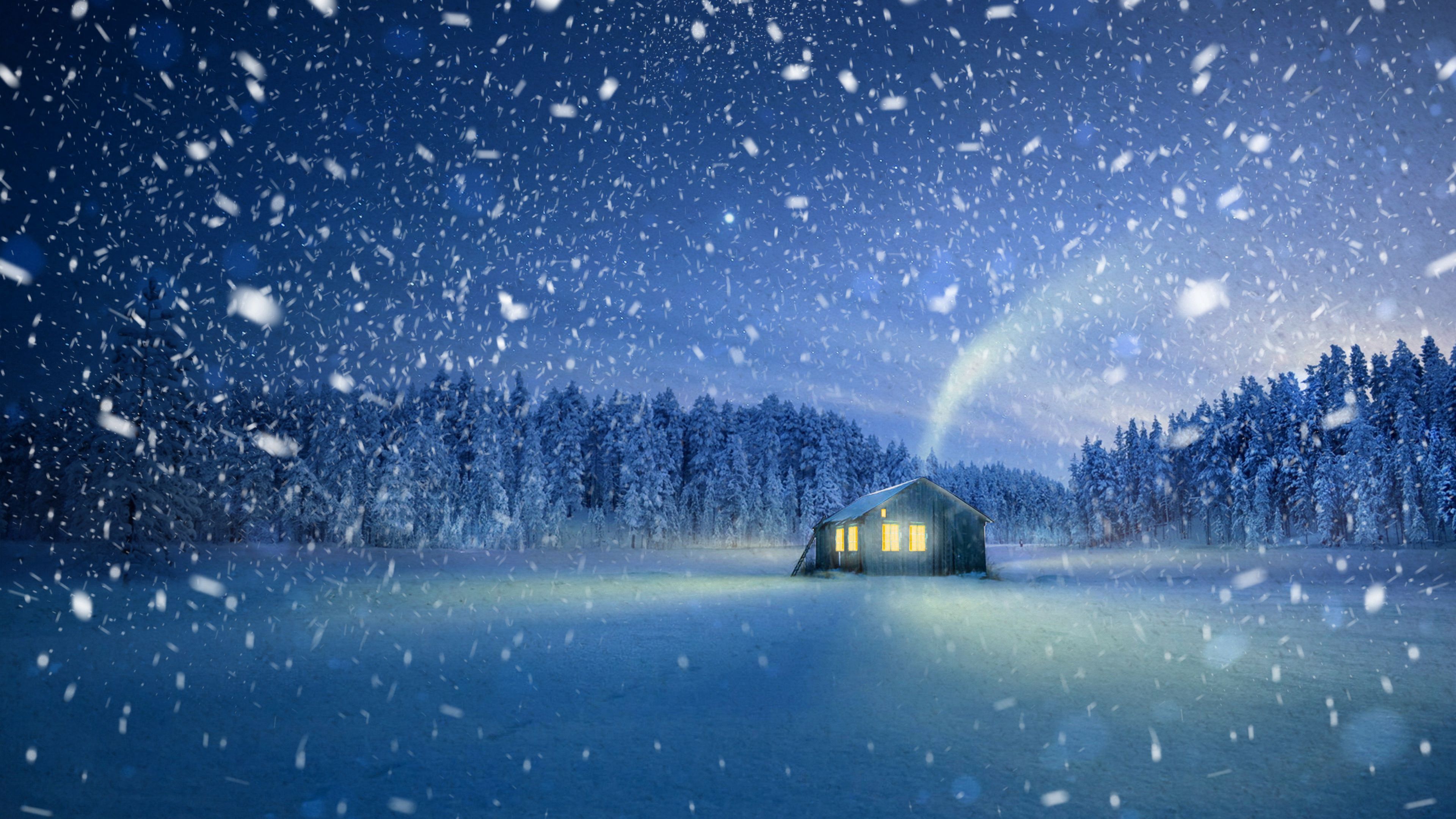 snowfall, fabulous, snow, magic, nature, small house, lodge, fairy