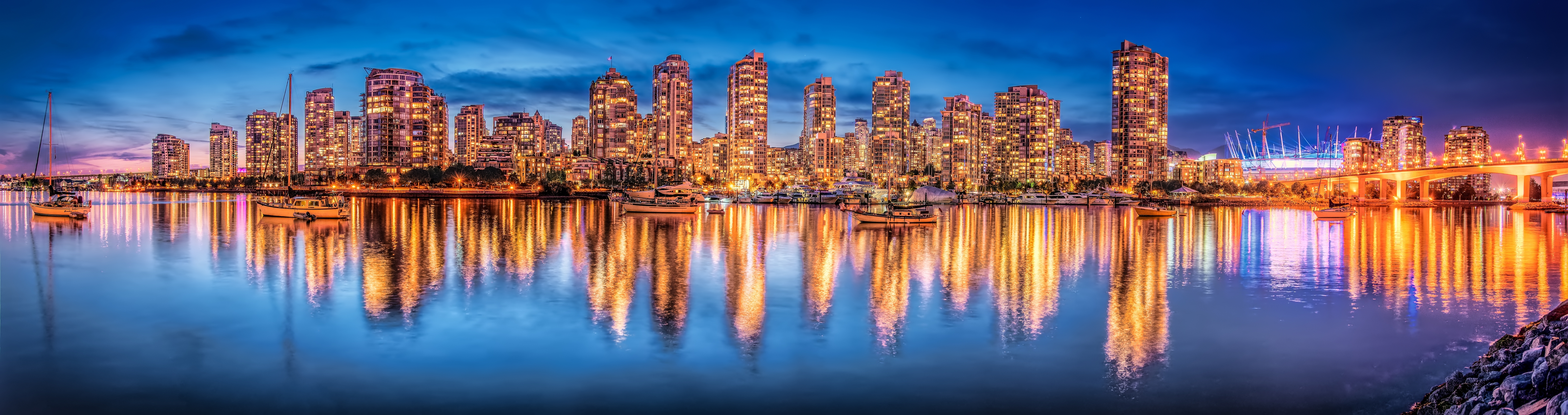 vancouver, man made, british columbia, building, canada, city, night, panorama, reflection, skyscraper, cities QHD