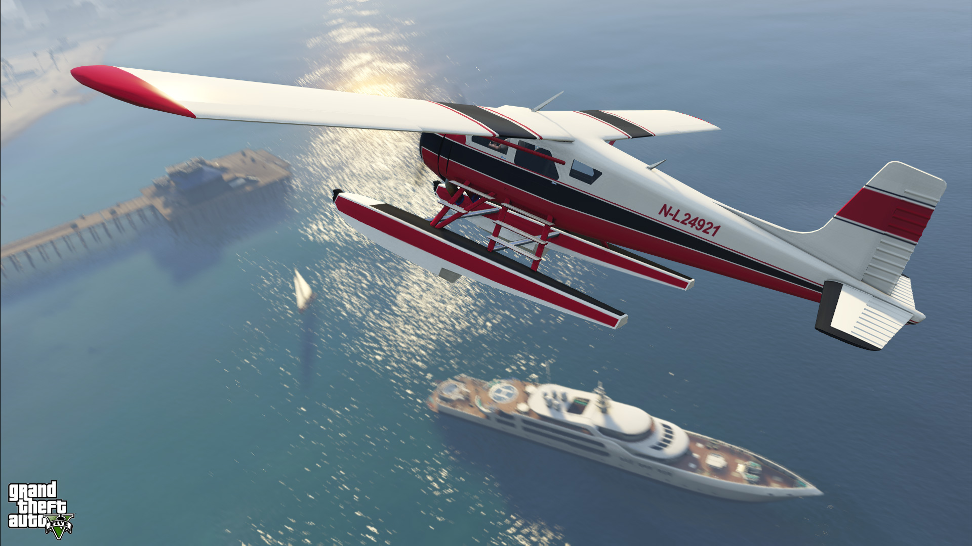 airplane, yacht, video game, grand theft auto v, grand theft auto