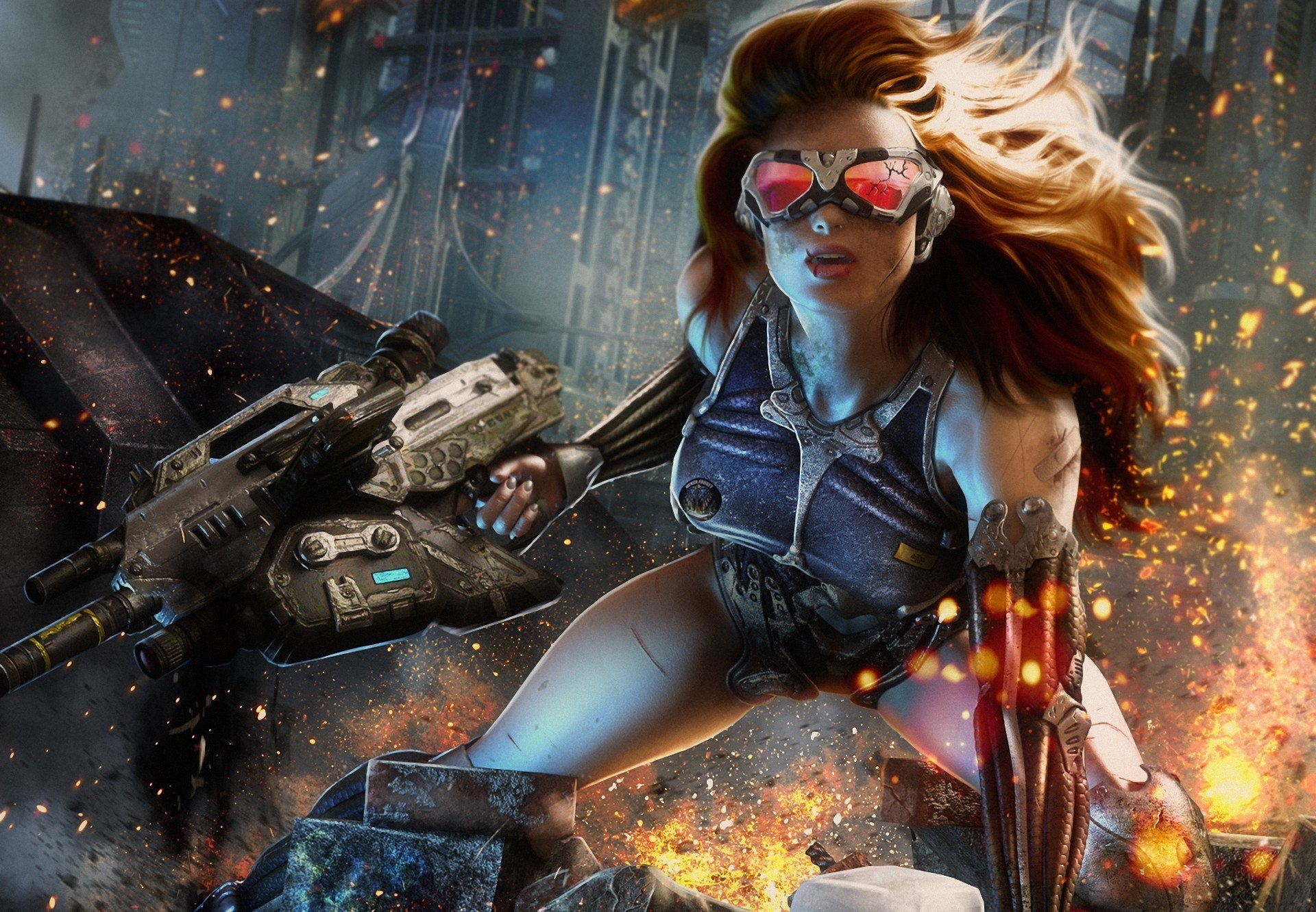 sci fi, women warrior, cyborg, redhead Phone Background