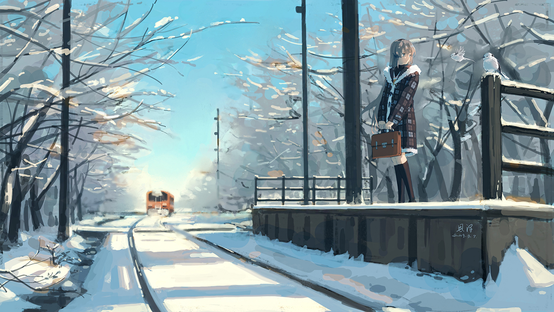 HD wallpaper anime, clannad, snow, tomoyo sakagami, tram, winter
