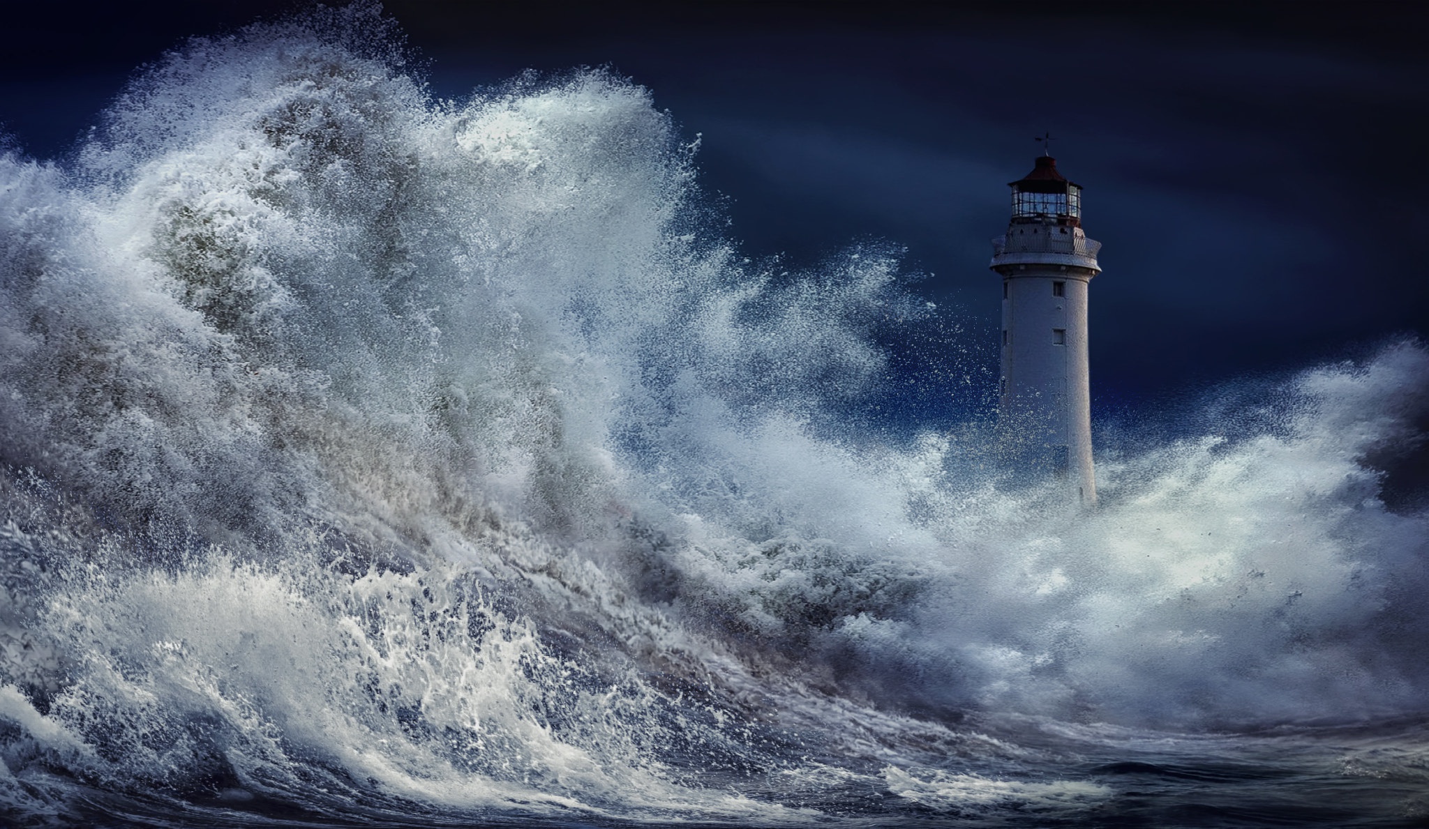 Download mobile wallpaper Lighthouse, Storm, Wave, Man Made for free.
