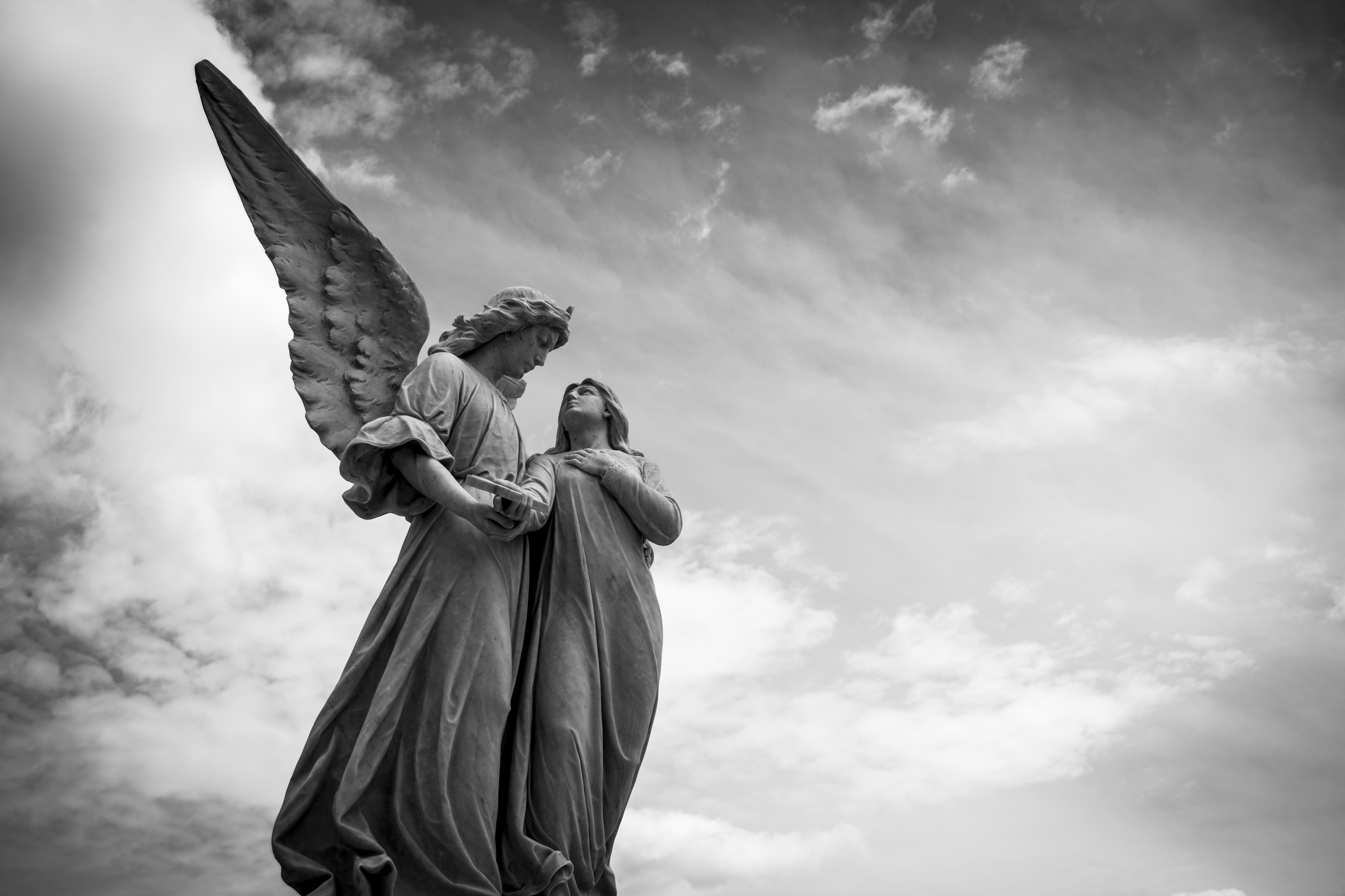 man made, angel statue, black & white, religious, sculpture, statue lock screen backgrounds