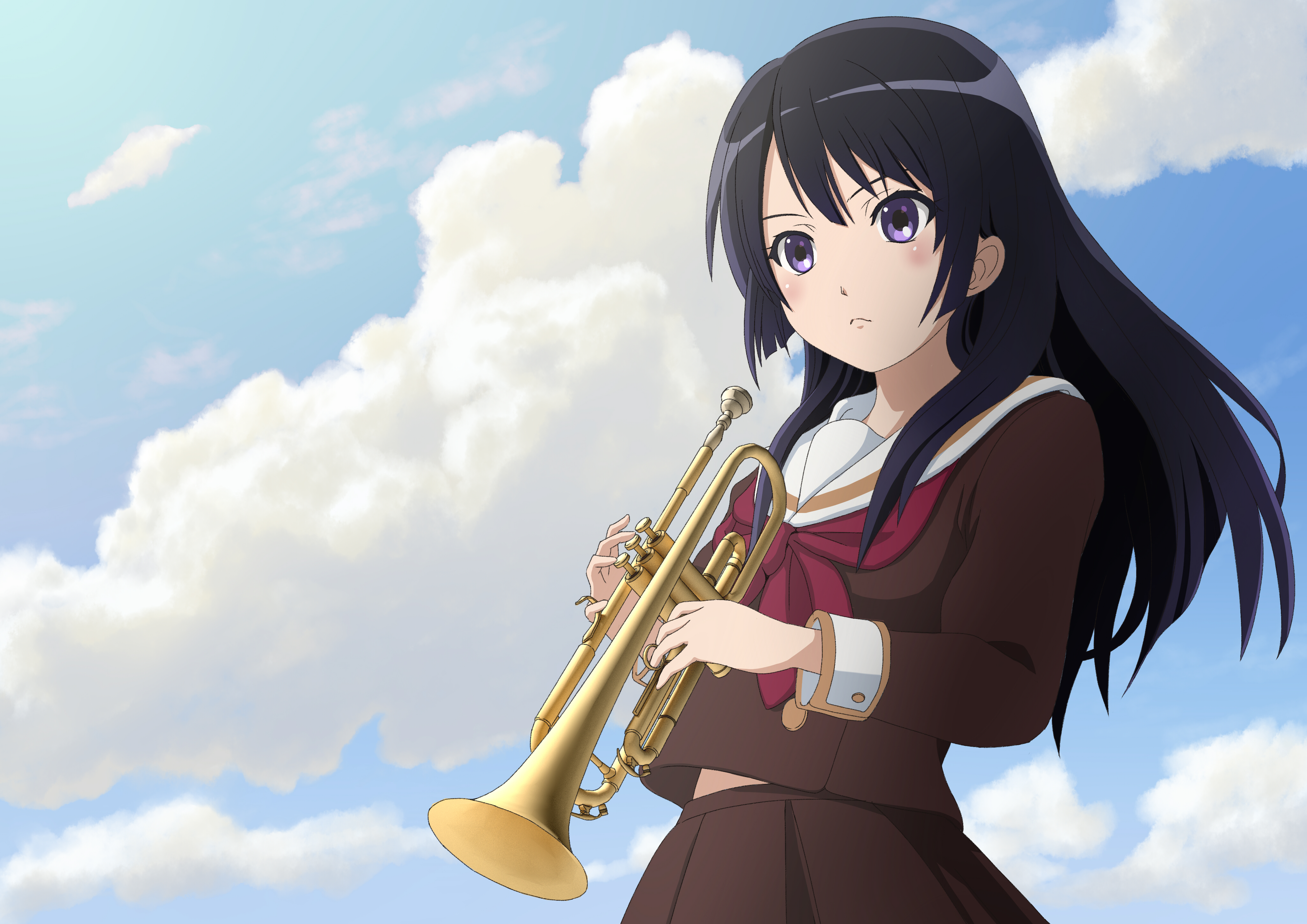 trumpet, anime, sound! euphonium, purple eyes, reina kousaka
