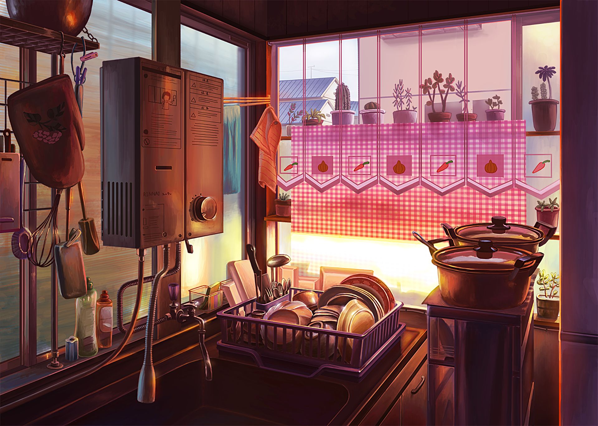 Premium Photo | Anime interior of family kitchen counter with appliances