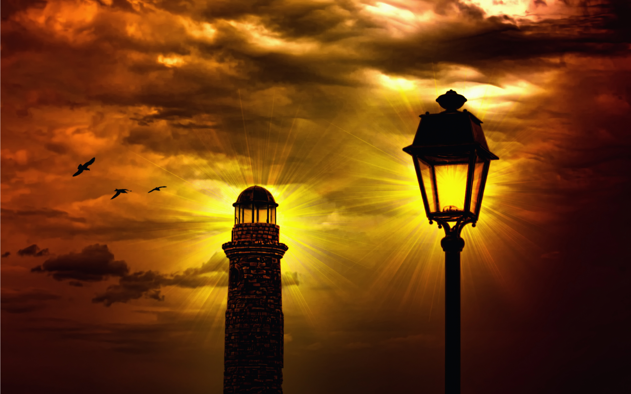 street light, sunset, man made, lighthouse, lamp post, sky phone background