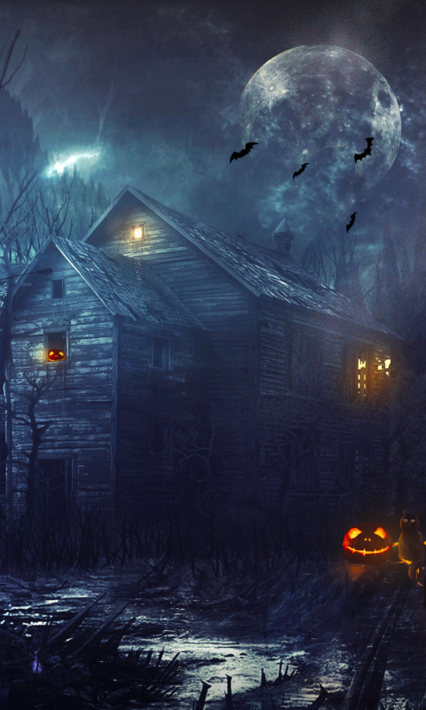 Download mobile wallpaper Halloween, Night, Holiday, House, Scary, Haunted House for free.