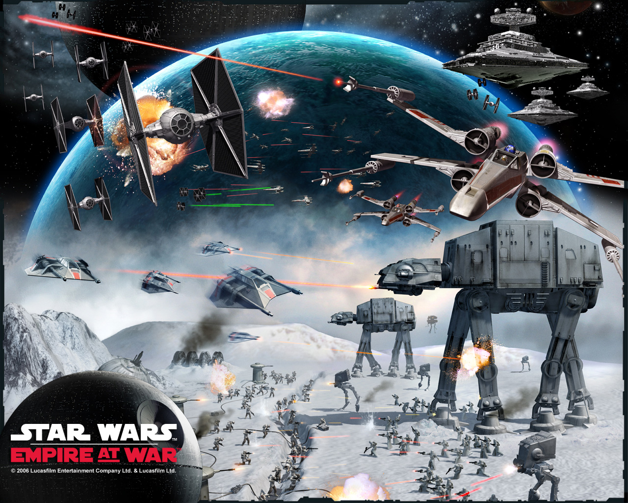 star destroyer, star wars: empire at war, video game, at at walker, star wars, tie fighter, x wing