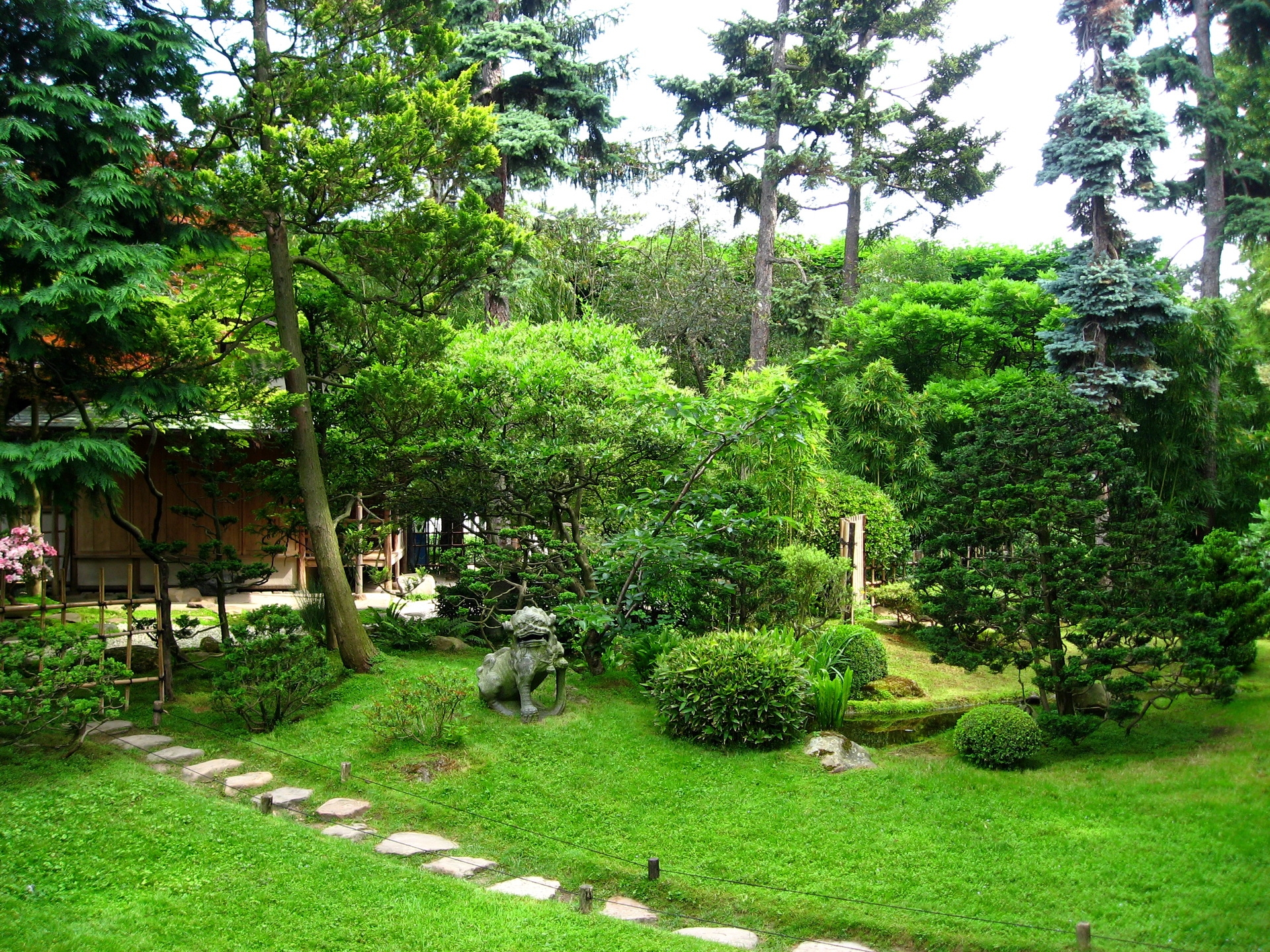 garden, lawn, nature, stones, green, statue, track Full HD