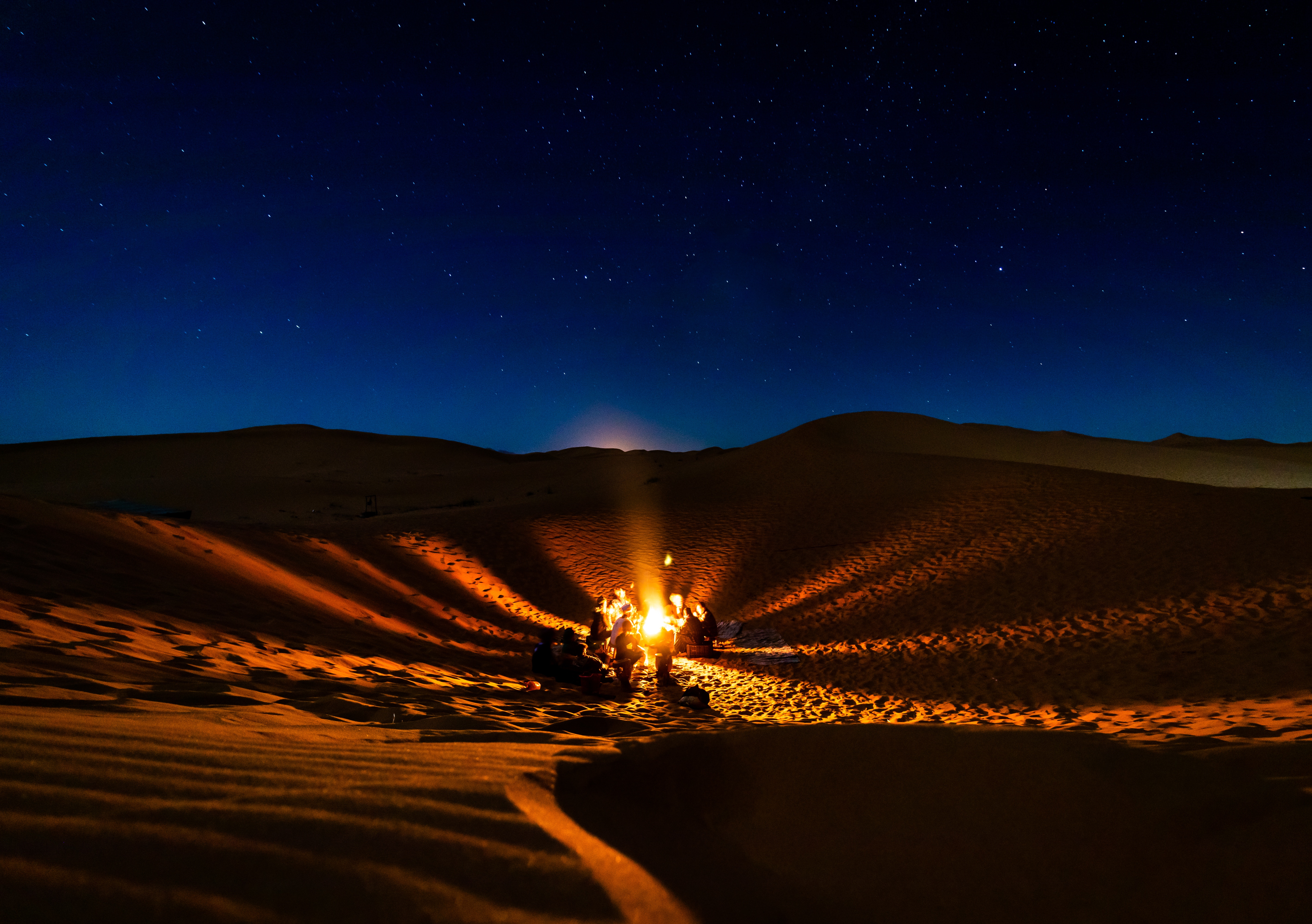 Download mobile wallpaper Morocco, Desert, Starry Sky, Nature, Bonfire, Campsite, Night, Camping, People for free.