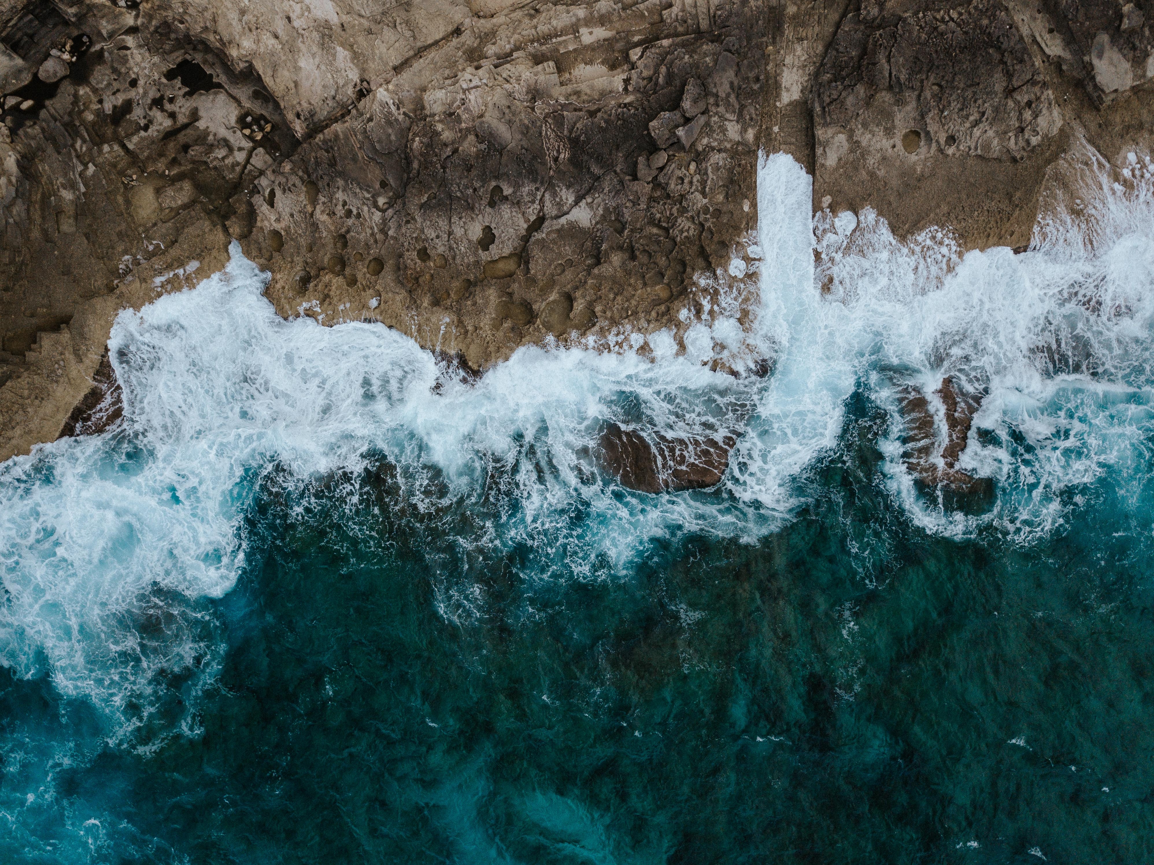 Free download wallpaper Rocks, Foam, Nature, Sea, View From Above, Surf on your PC desktop