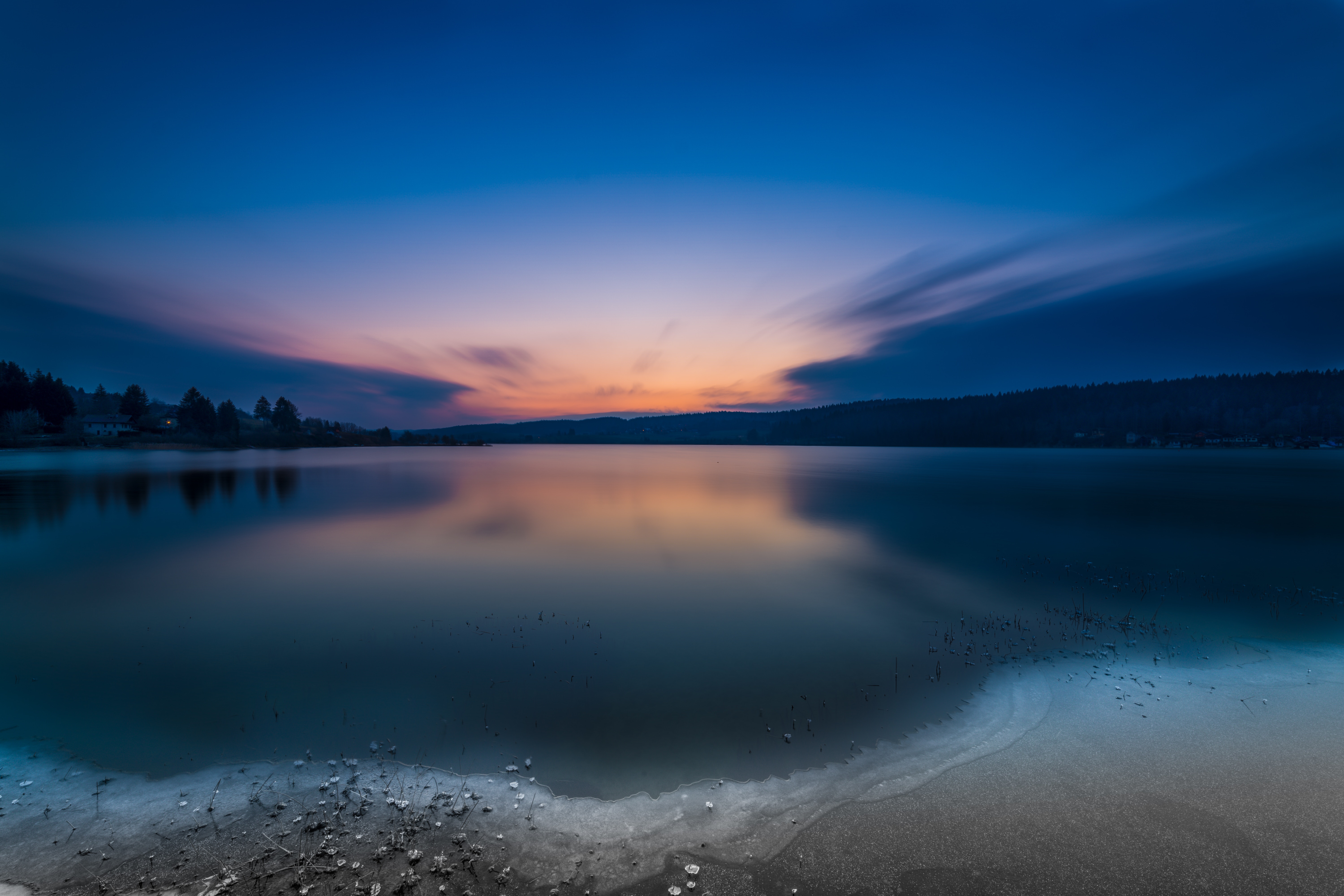 Download mobile wallpaper Lake, Nature, Horizon, Sunset for free.