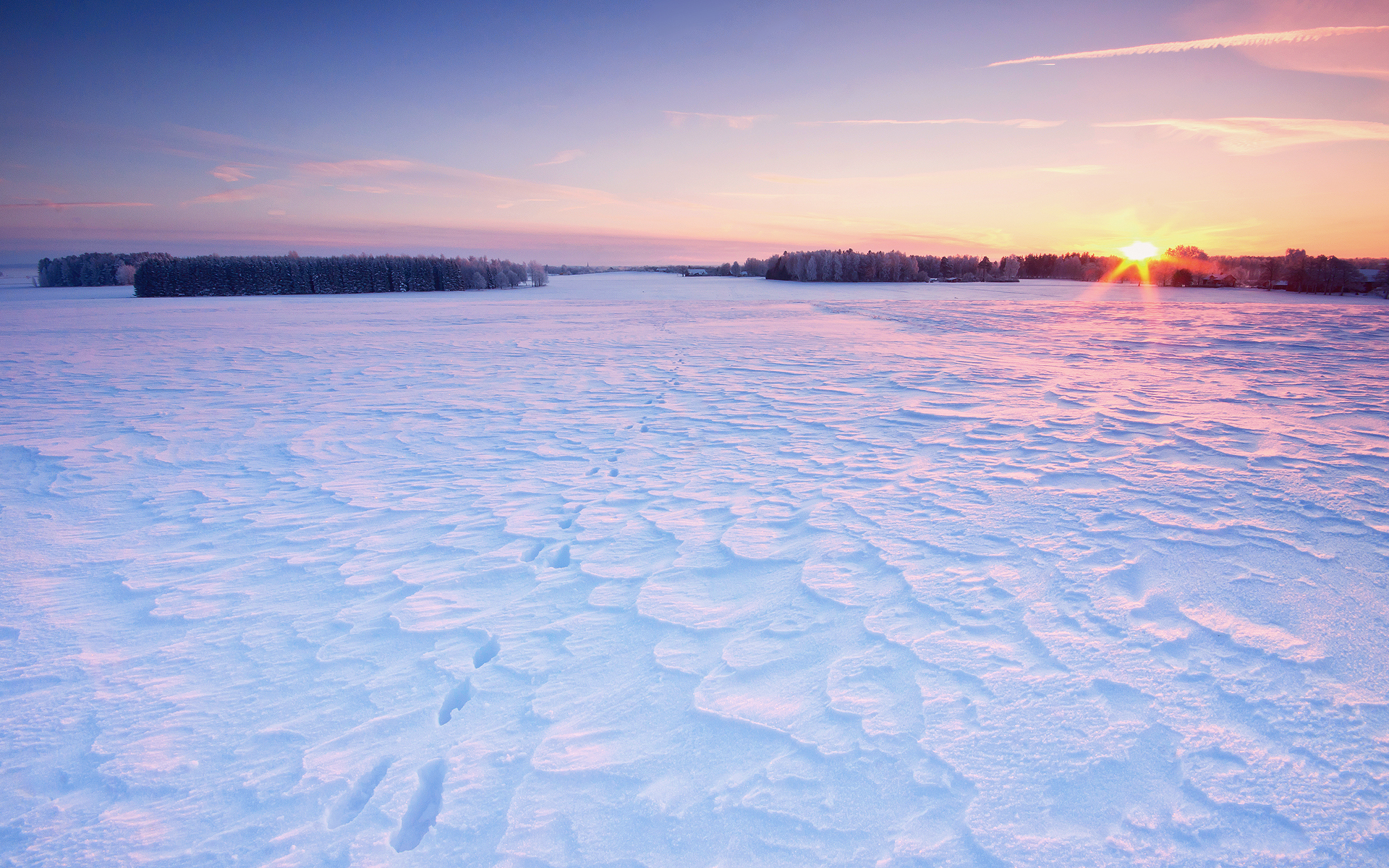 Download mobile wallpaper Winter, Landscape, Snow, Sunset for free.
