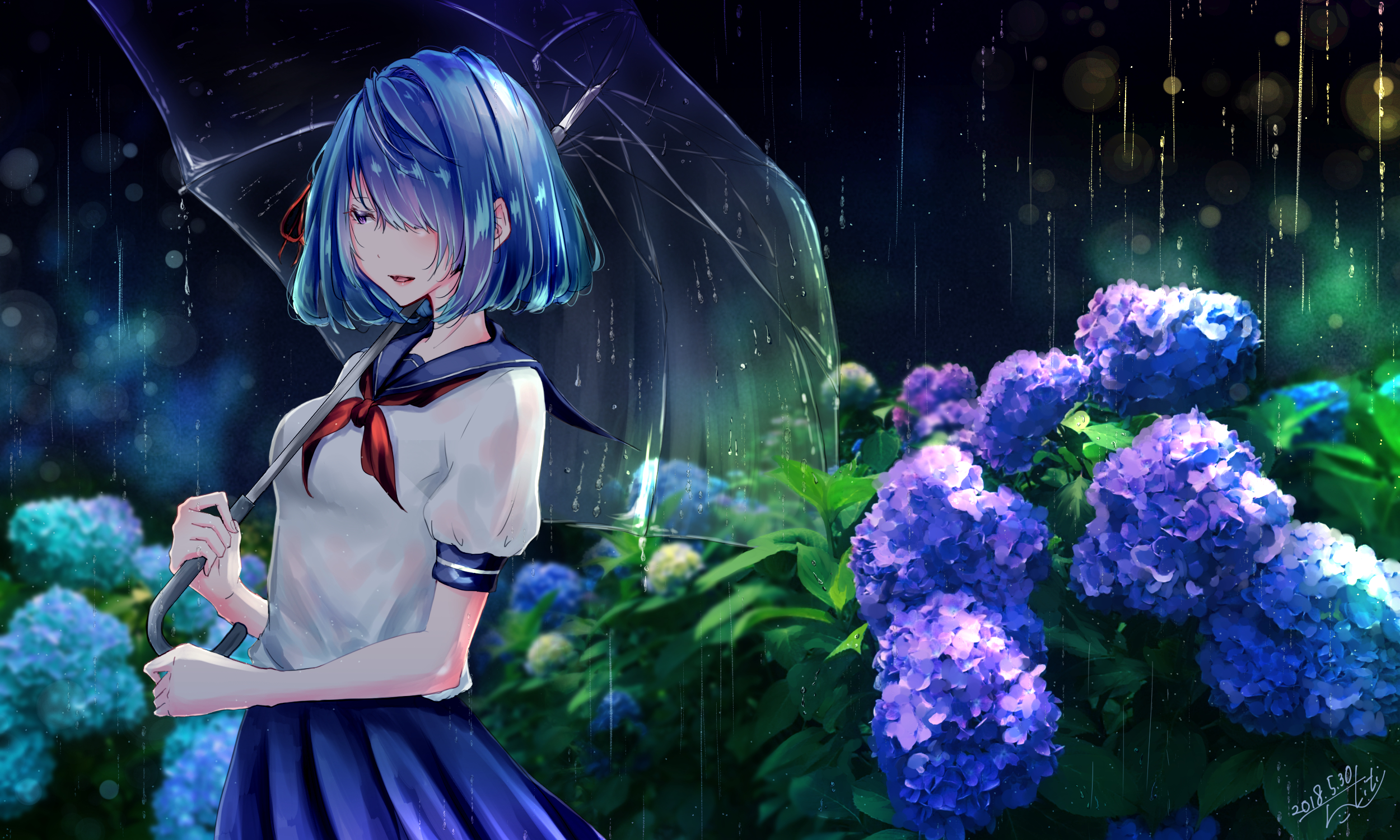 Девушка с синим цветком аниме
