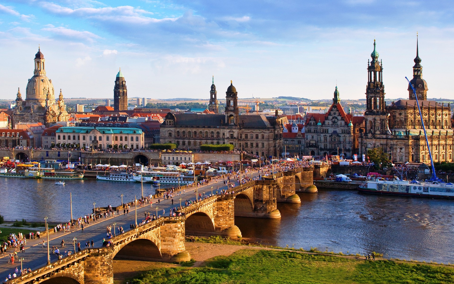 dresden, man made, architecture, boat, bridge, building, city, cityscape, germany, river, cities Full HD