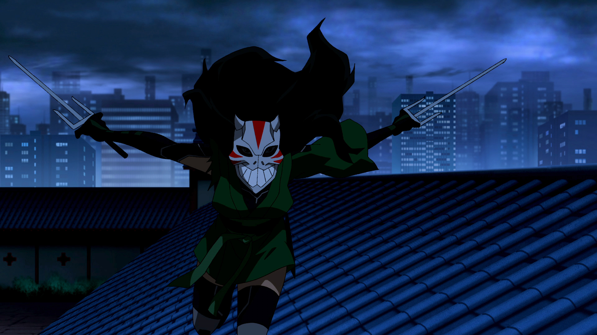 HD wallpaper young justice, tv show, belt, cheshire (dc comics), dc comics, long hair, mask, night, rooftop, thigh boots, weapon, justice league