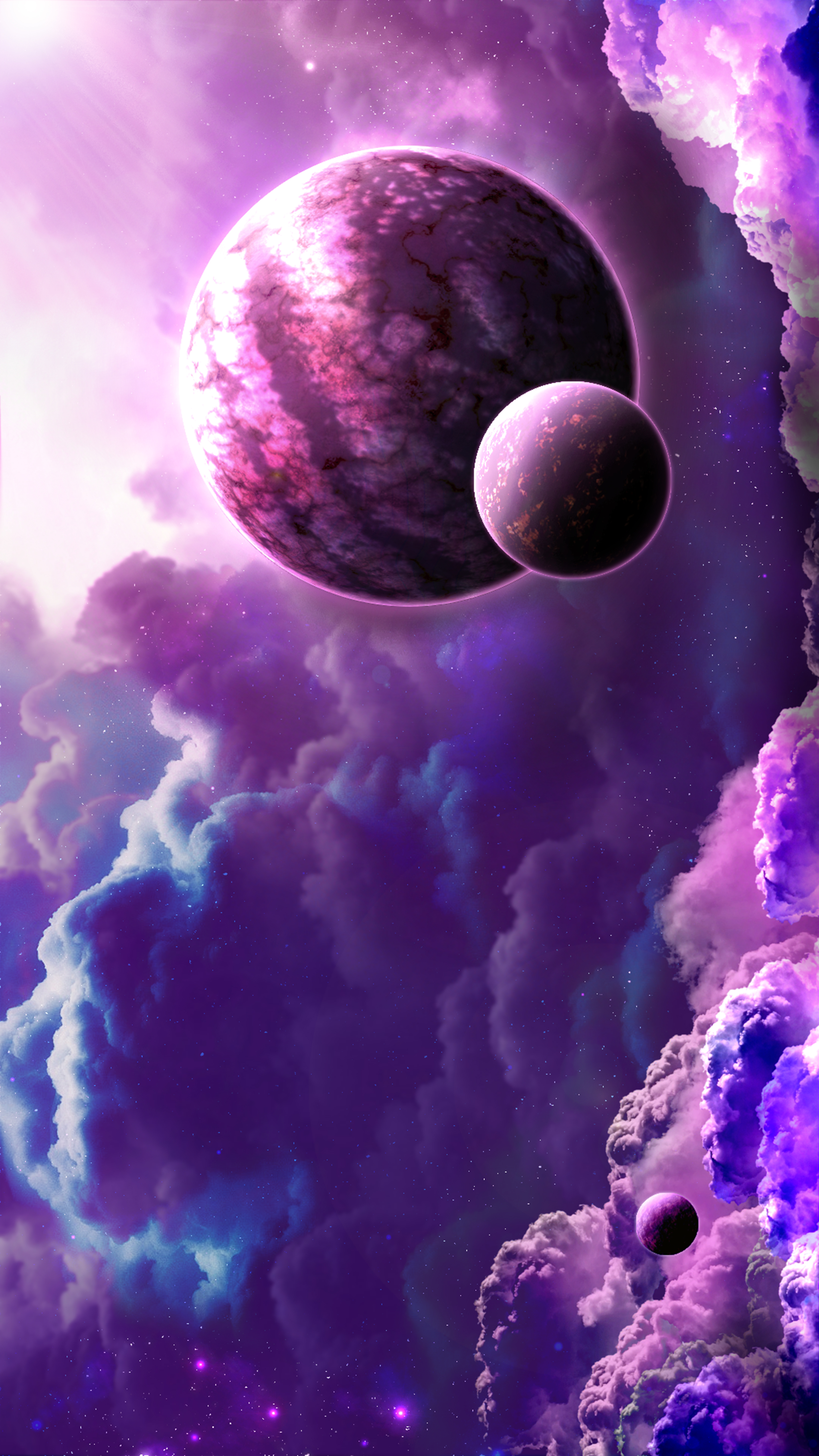 planets, universe, stars, clouds, shine, light, nebula for android