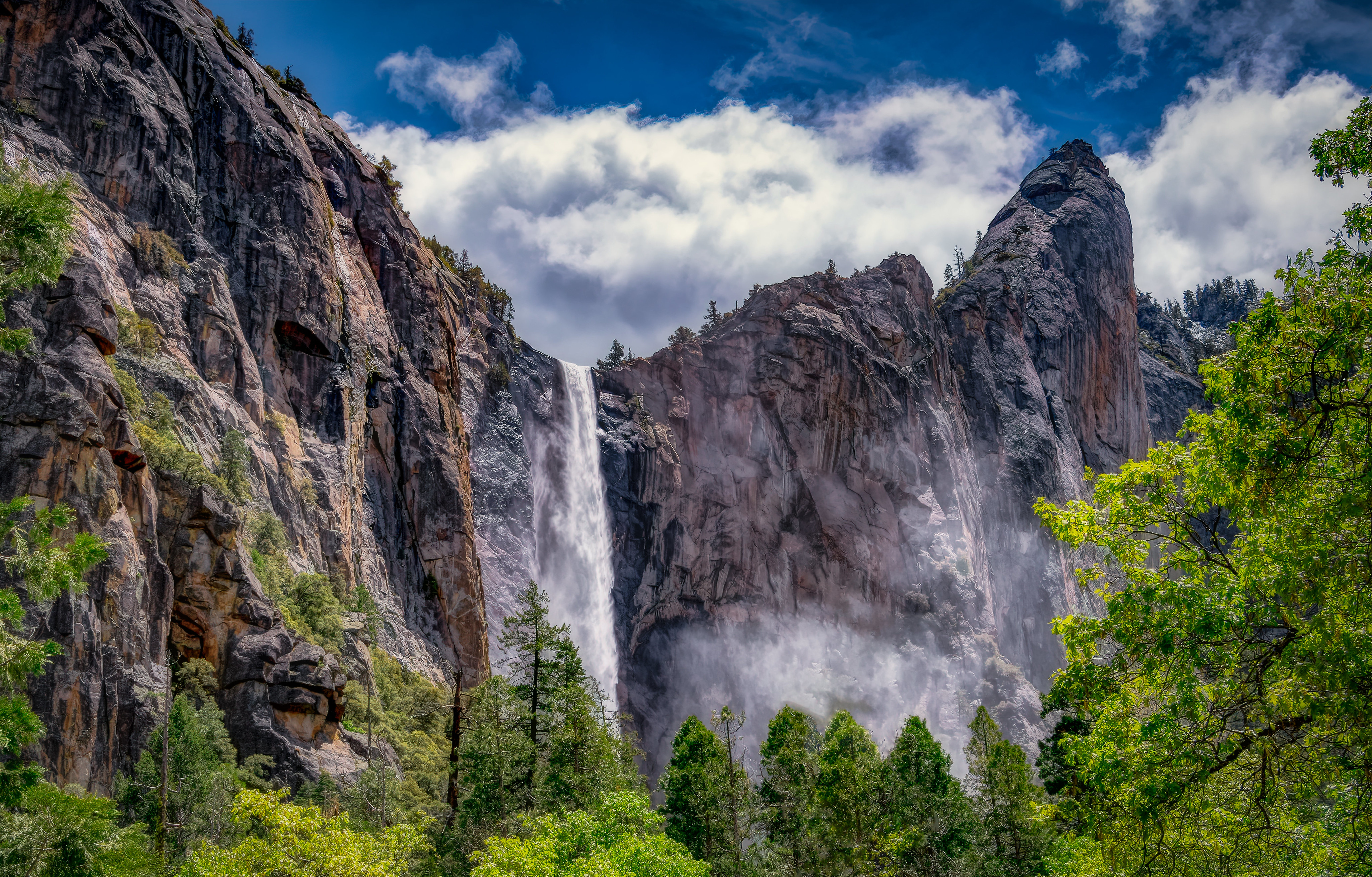 rocks, nature, bush, waterfall, precipice, break HD wallpaper