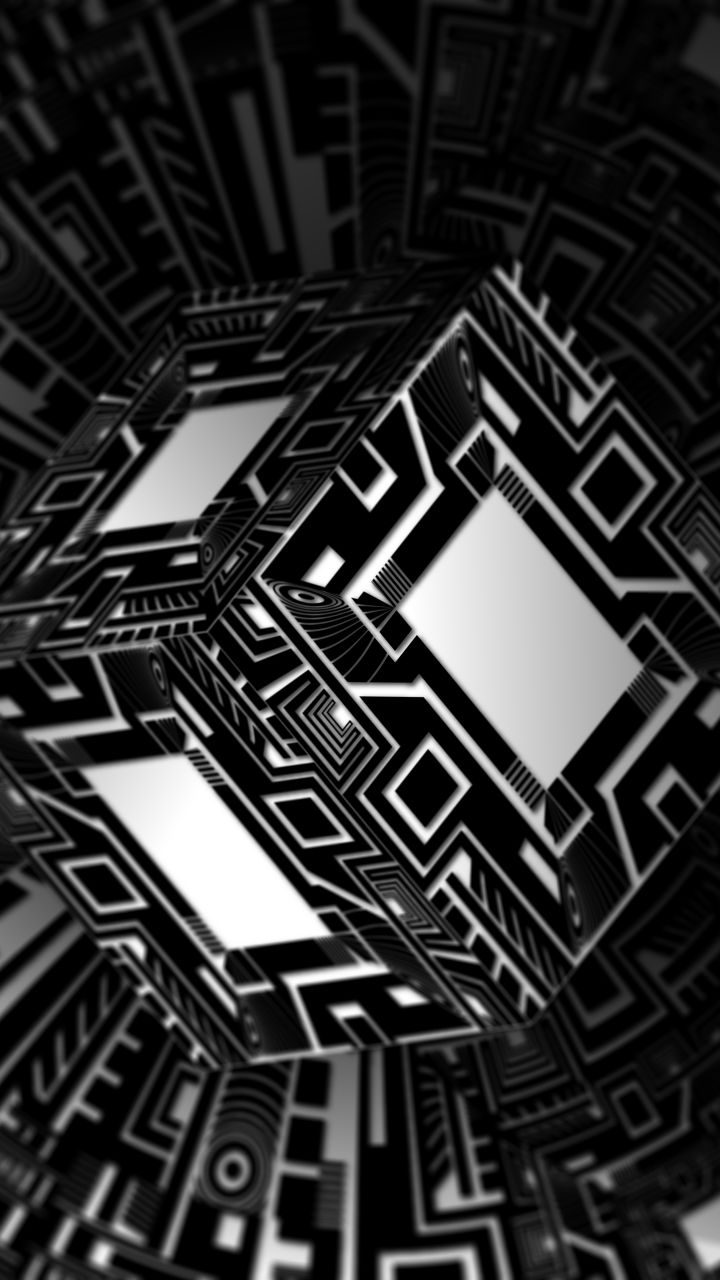 Download mobile wallpaper Abstract, Optical Illusion, Cube, Black & White for free.