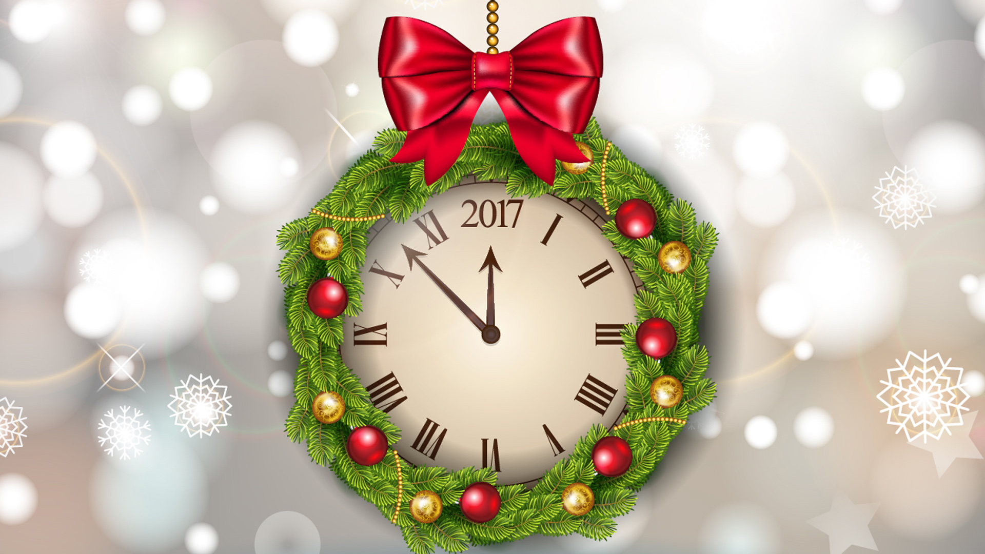 Скачать картинку Часы, Новый Год, Венок, Праздничные, Новый Год 2017 в телефон бесплатно.