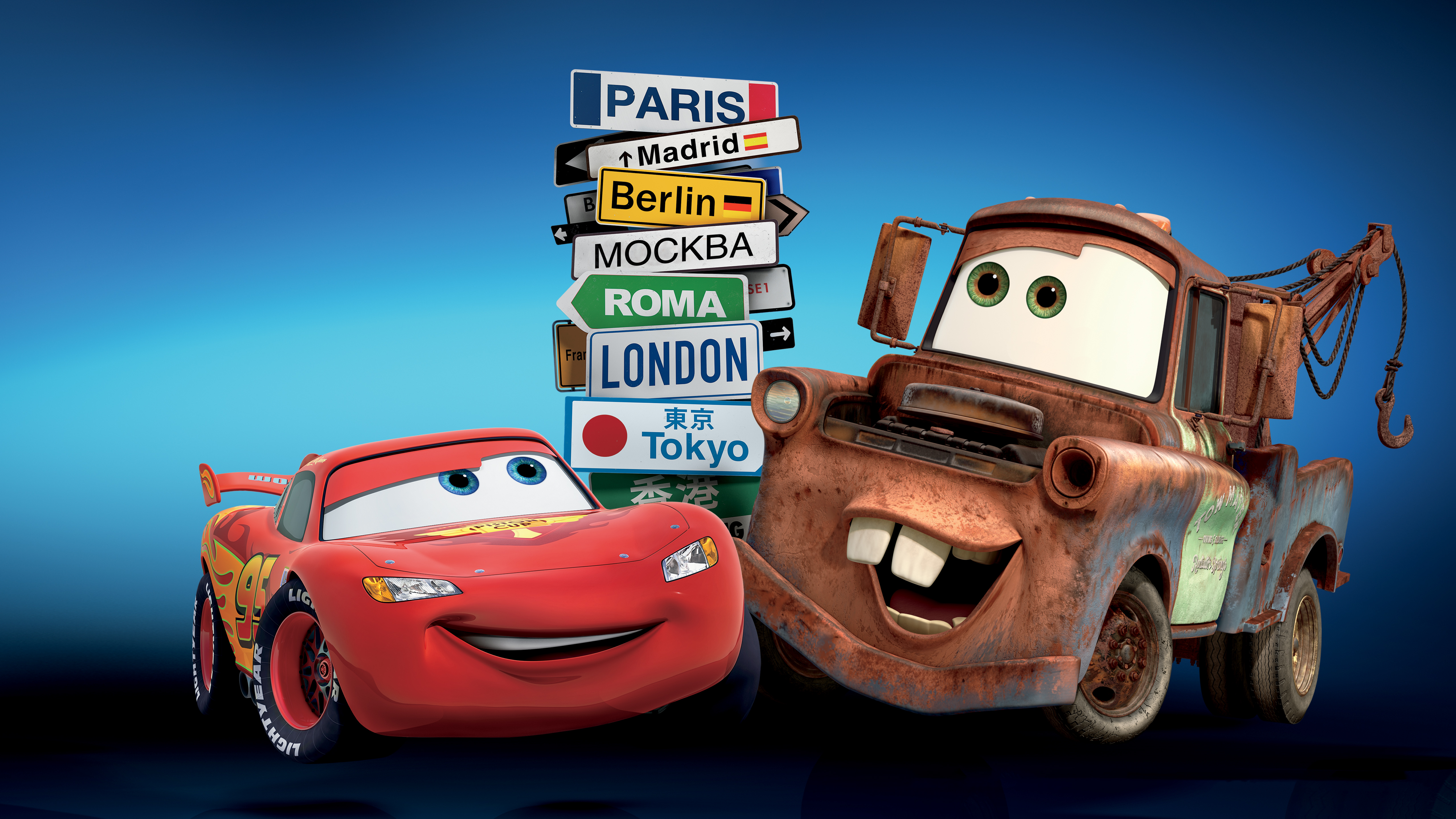 mater (cars), lightning mcqueen, cars 2, movie, cars 2160p
