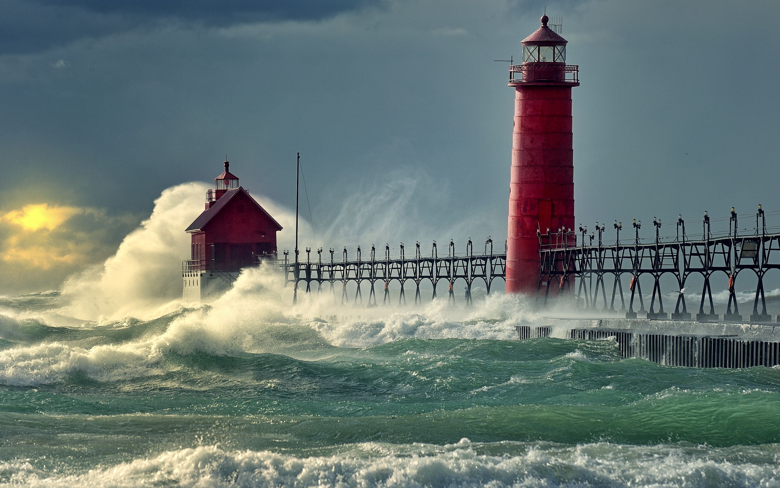 lighthouses, landscape, sea, turquoise HD wallpaper