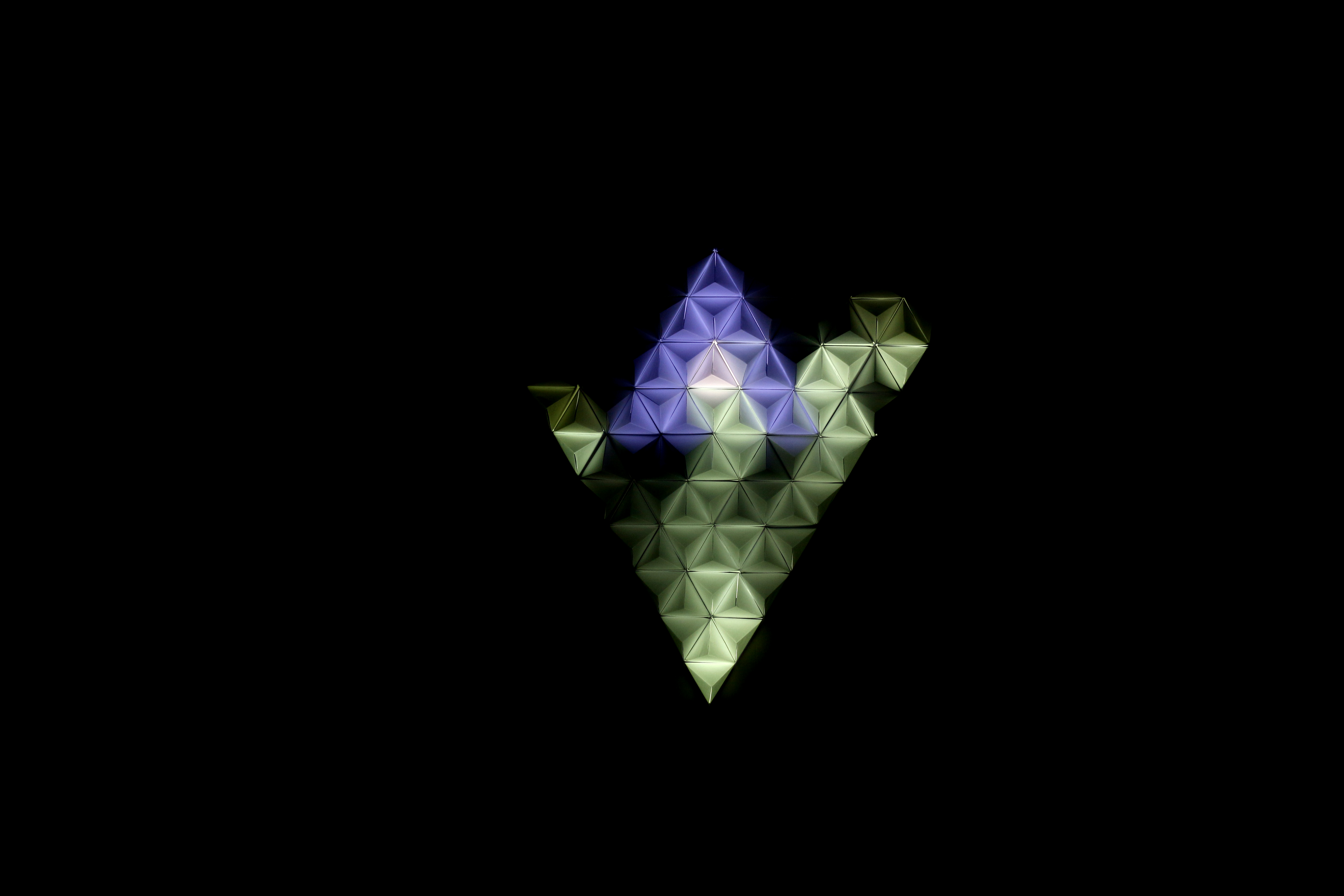 backlight, art, dark, illumination, triangle, origami QHD