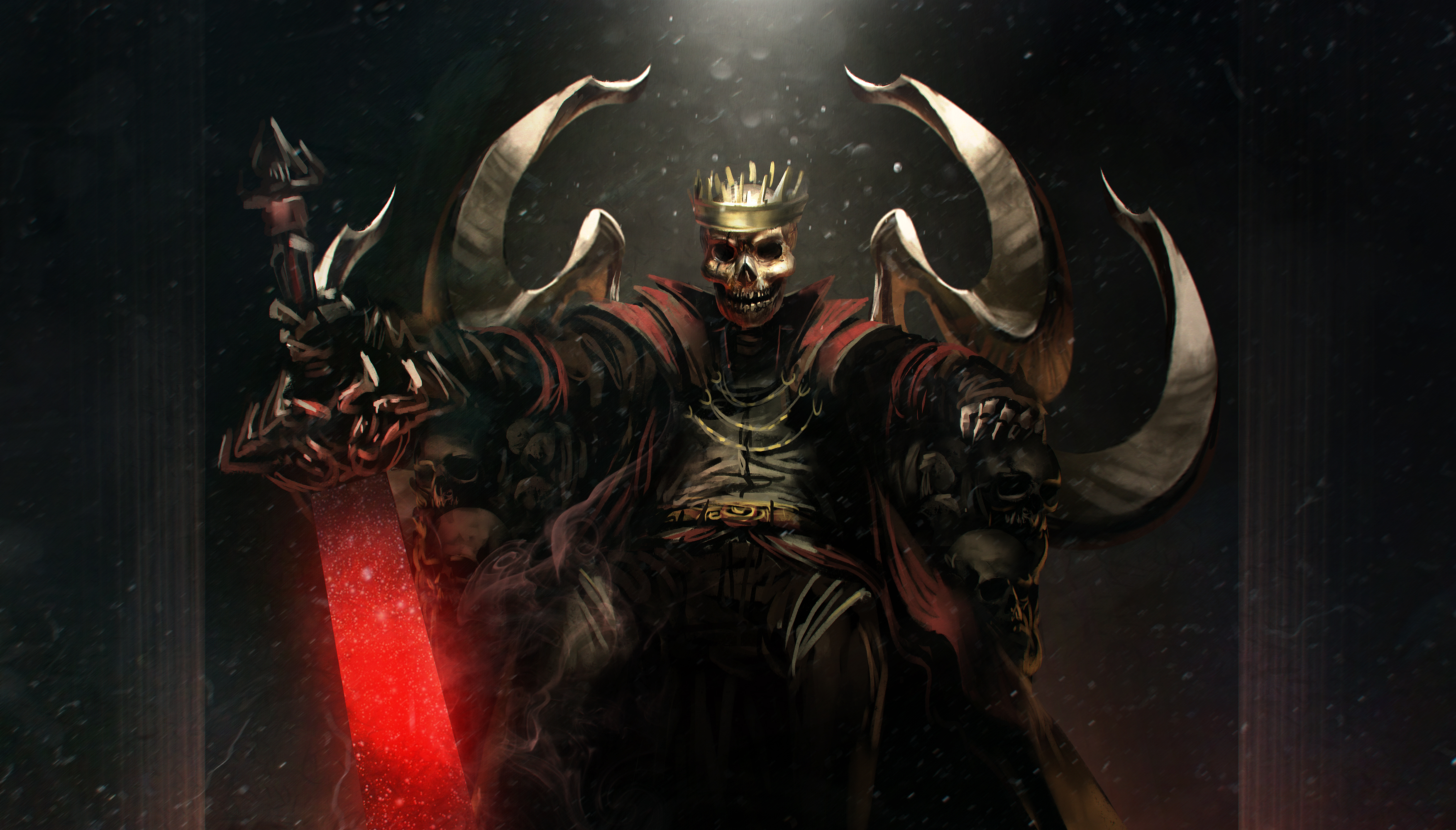 Desktop FHD dark, warrior, crown, skull, sword