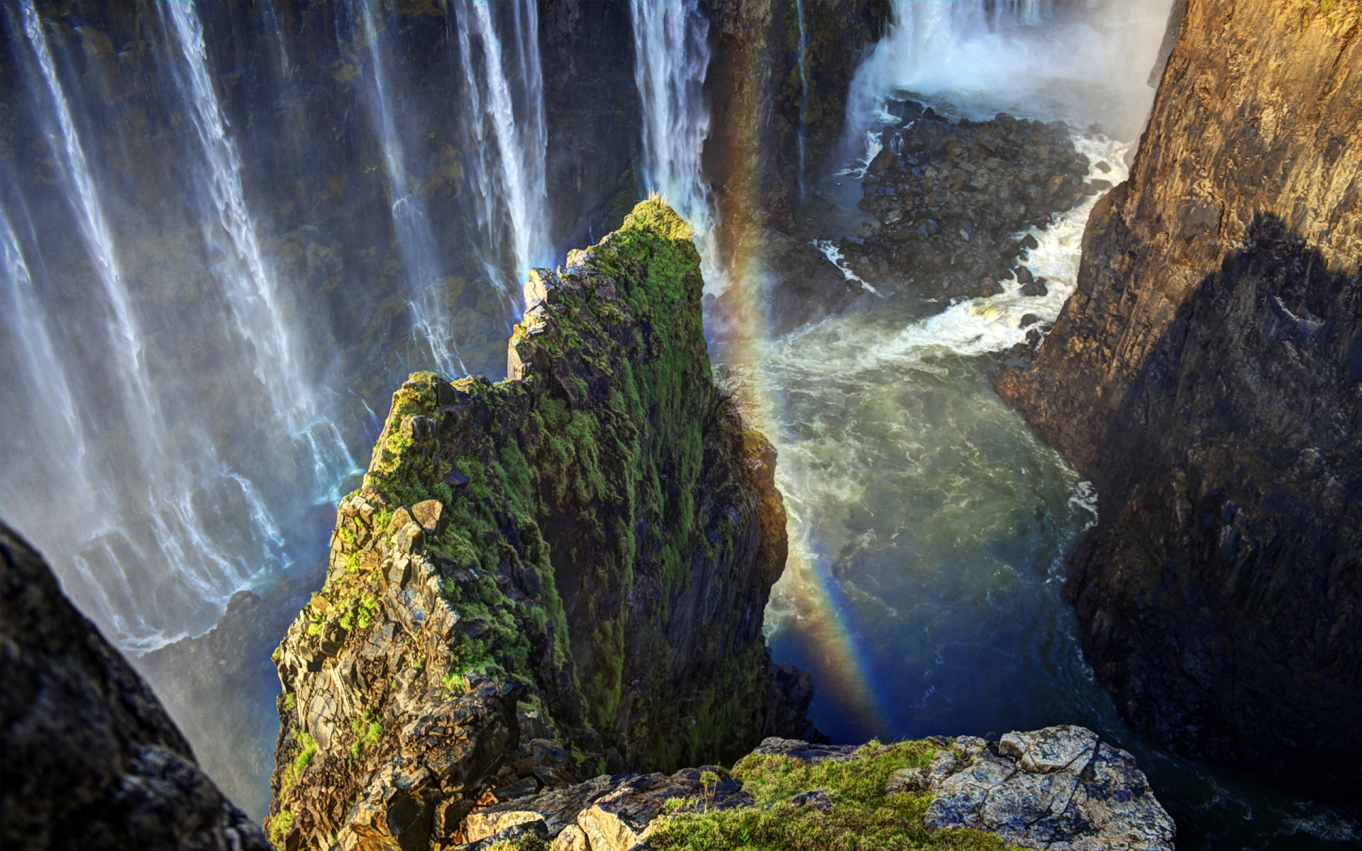 victoria falls, rainbow, earth, moss, stone, waterfall, waterfalls