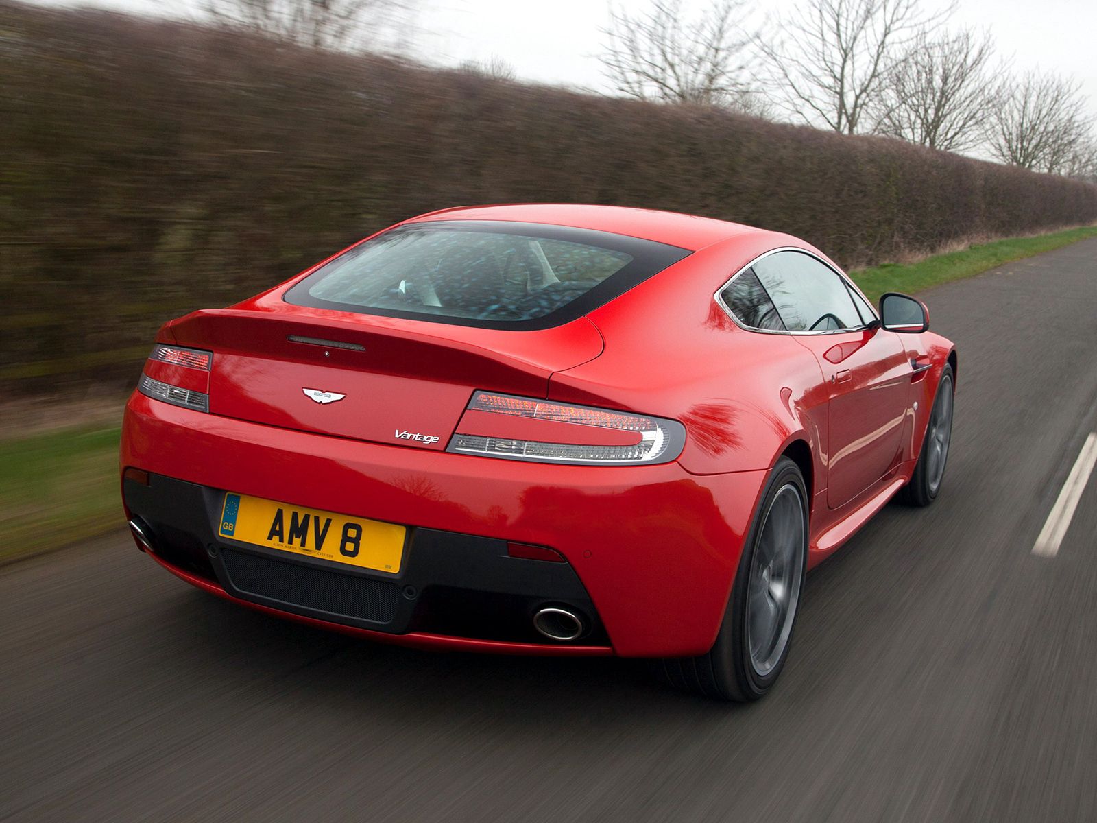 cars, auto, aston martin, red, back view, rear view, speed, v8, vantage, 2012