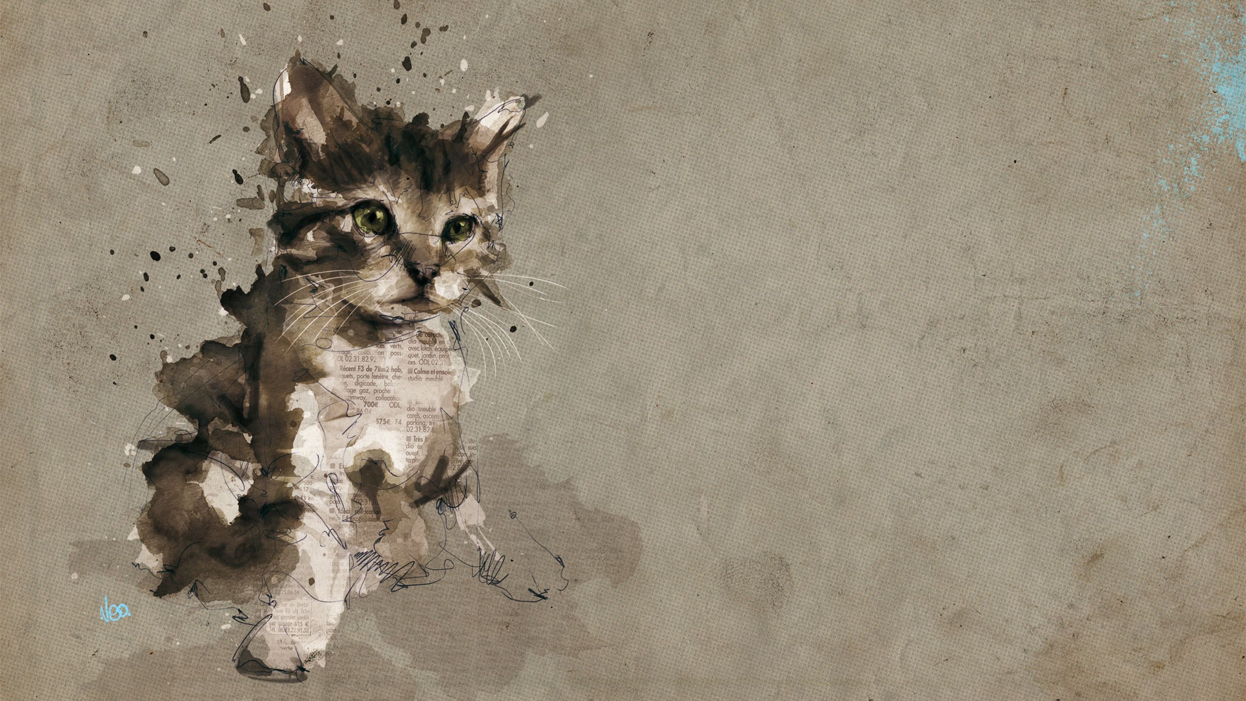 Download mobile wallpaper Kitty, Cat, Kitten, Grey, Picture, Drawing, Art for free.