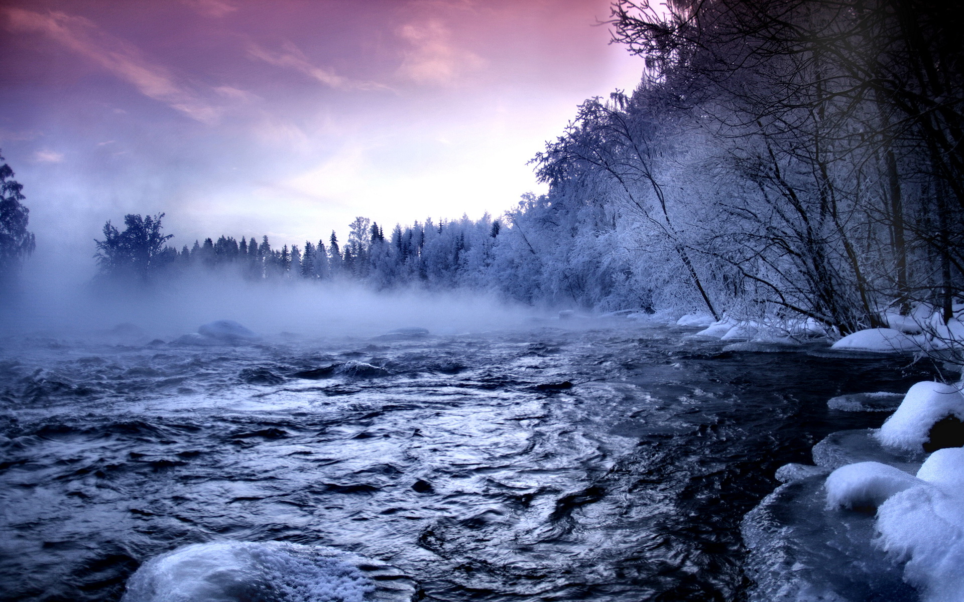 winter, landscape, earth, cold, fog, frozen, ice, photography, river, snow Aesthetic wallpaper