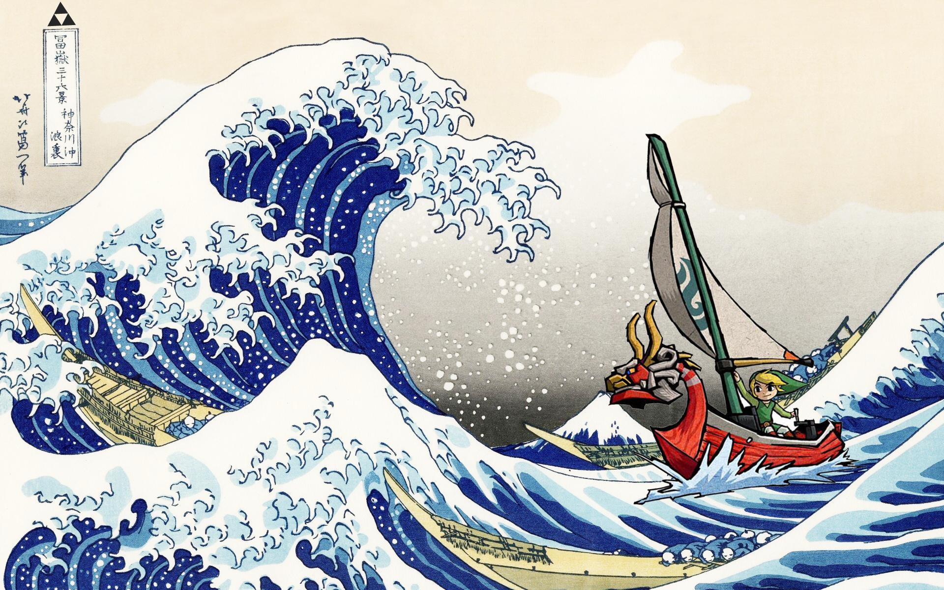 the great wave off kanagawa, video game, the legend of zelda: the wind waker, link, zelda 32K