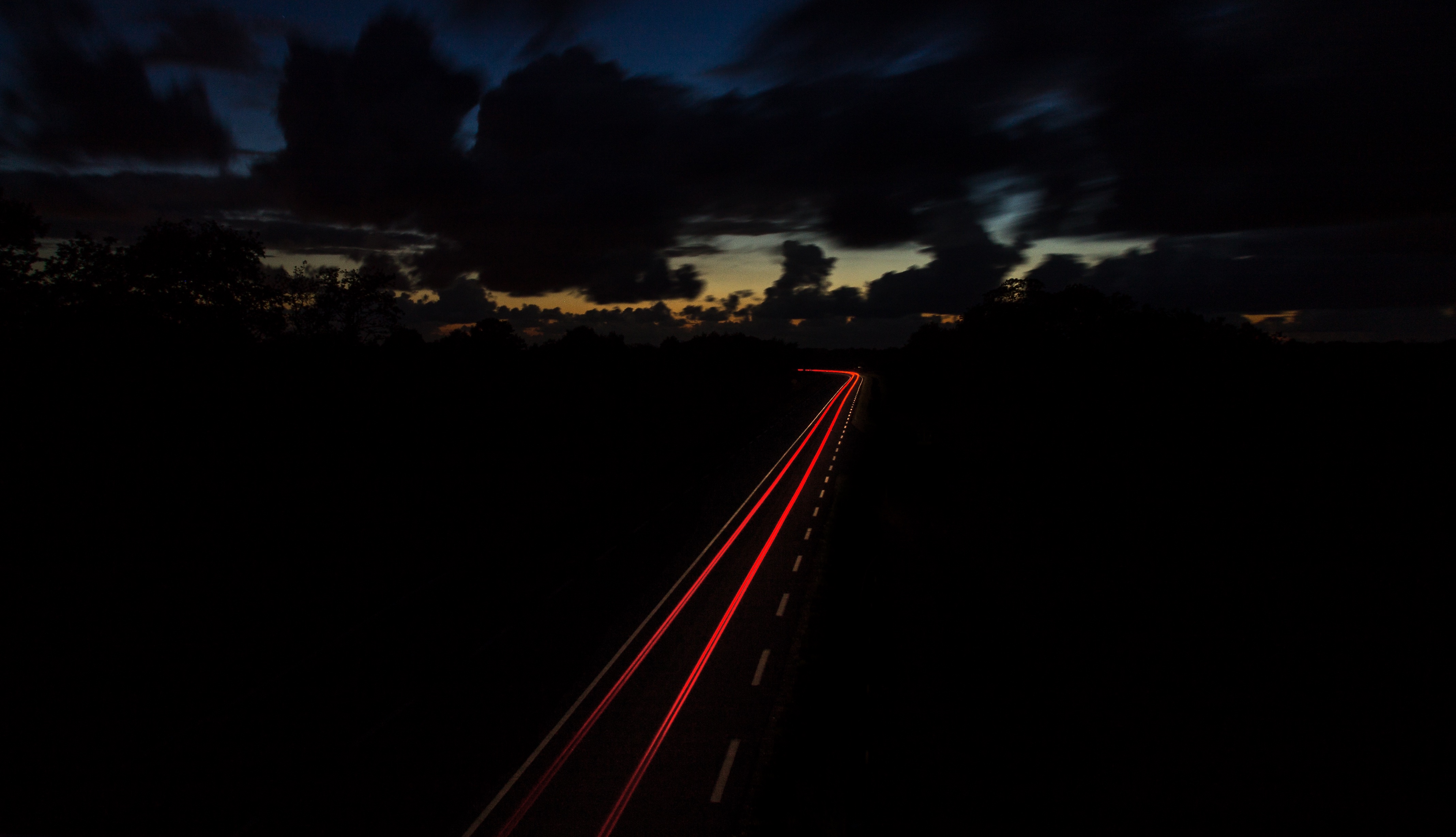 night, dark, turn, sky, road Full HD