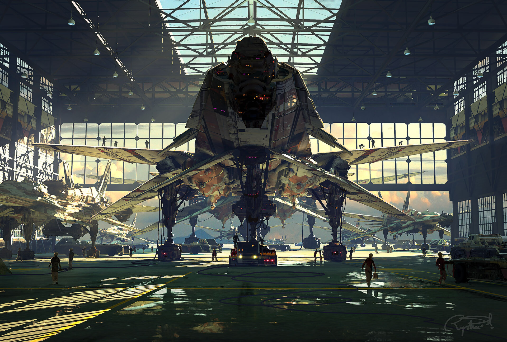 sci fi, spaceship, futuristic, hangar