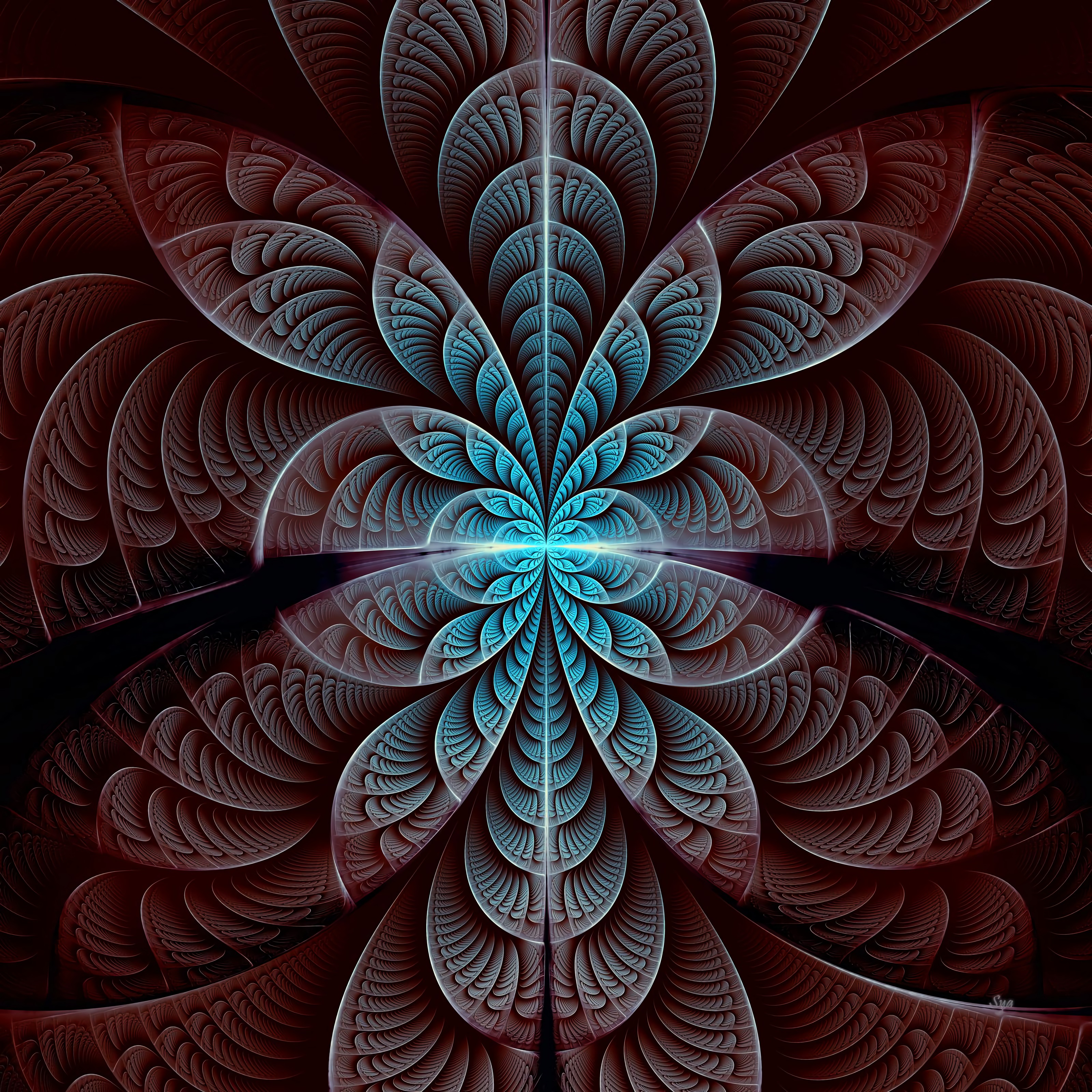 fractal, pattern, glow, symmetry, abstract UHD